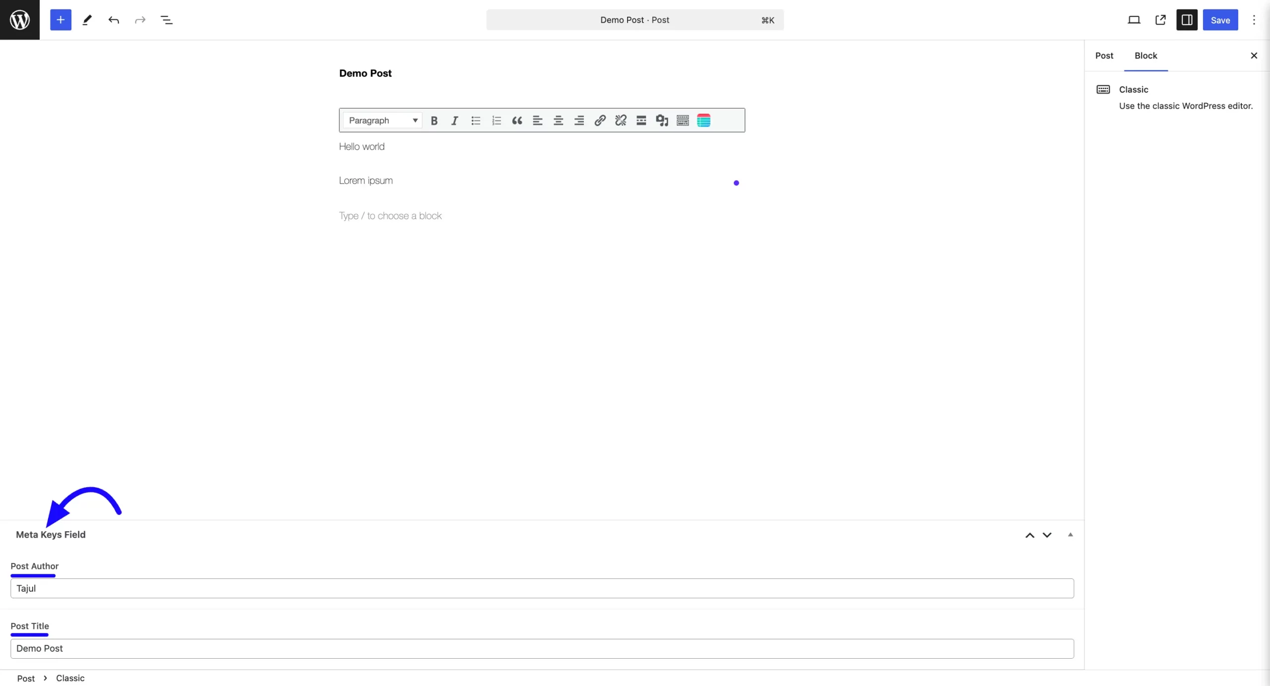 Meta Key Field