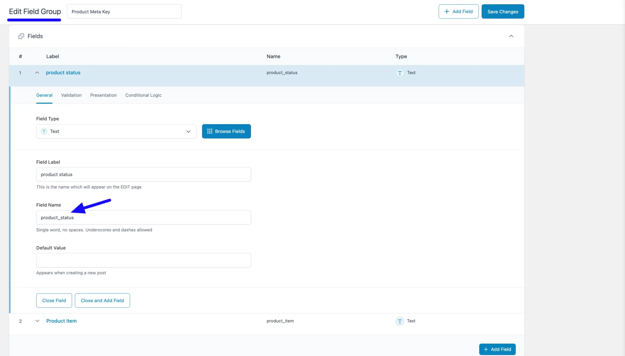 Add Product Field Mapping Meta Fields with
