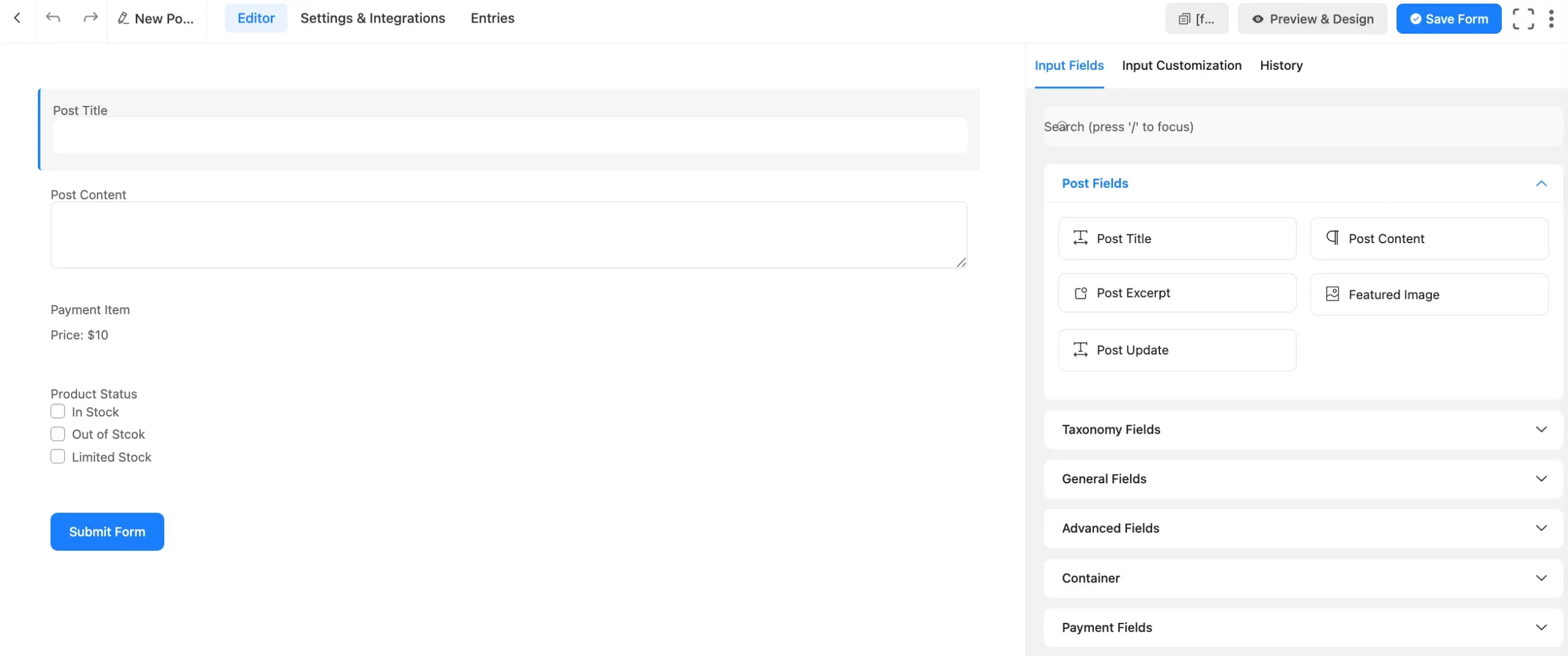 Product Fluent Forms