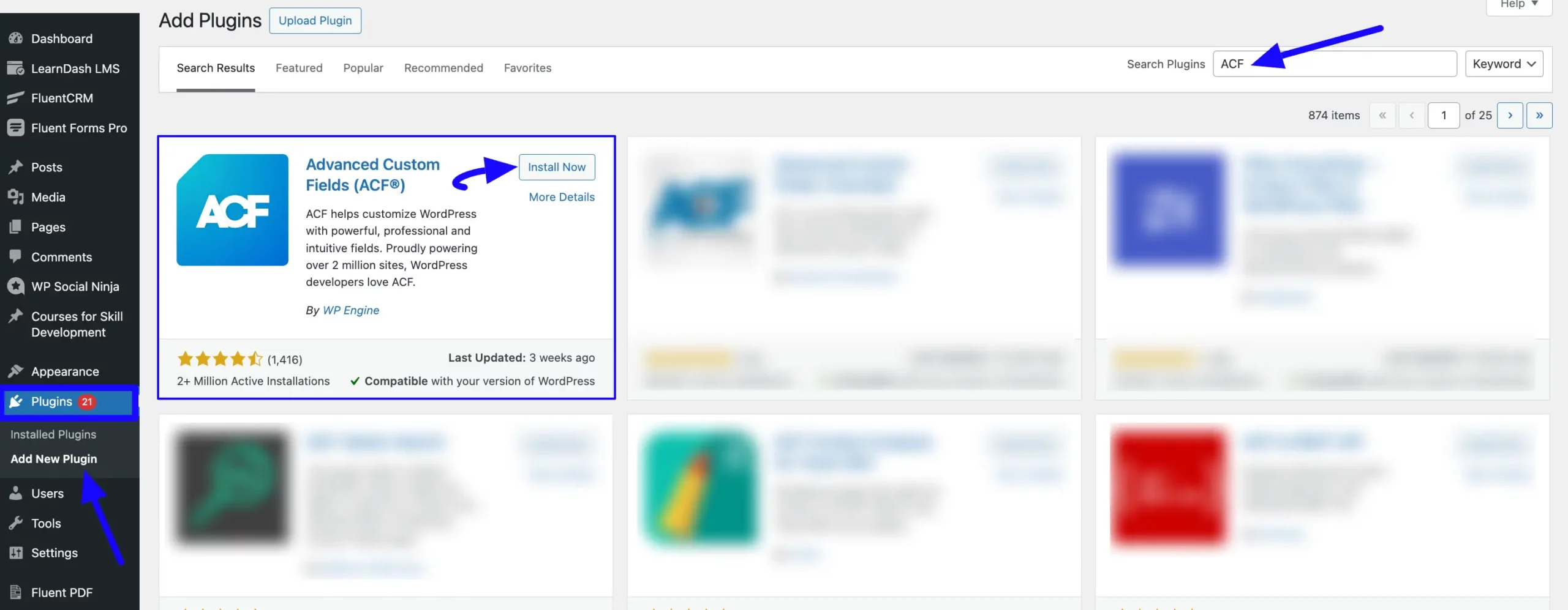 Install Advanced Custom Field Plugin