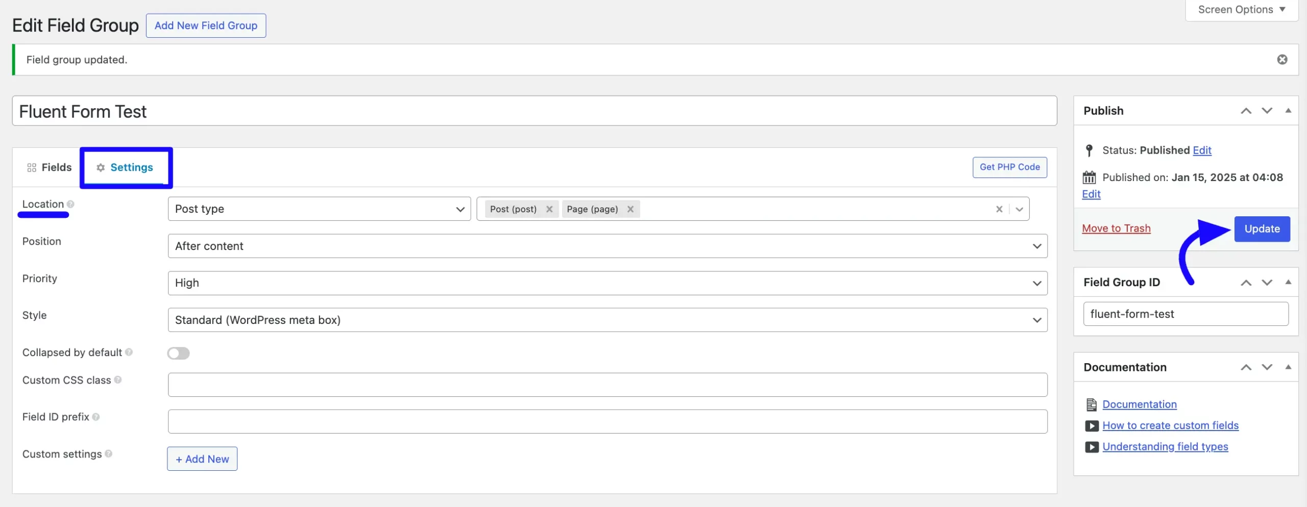 Settings use Meta Box Custom
