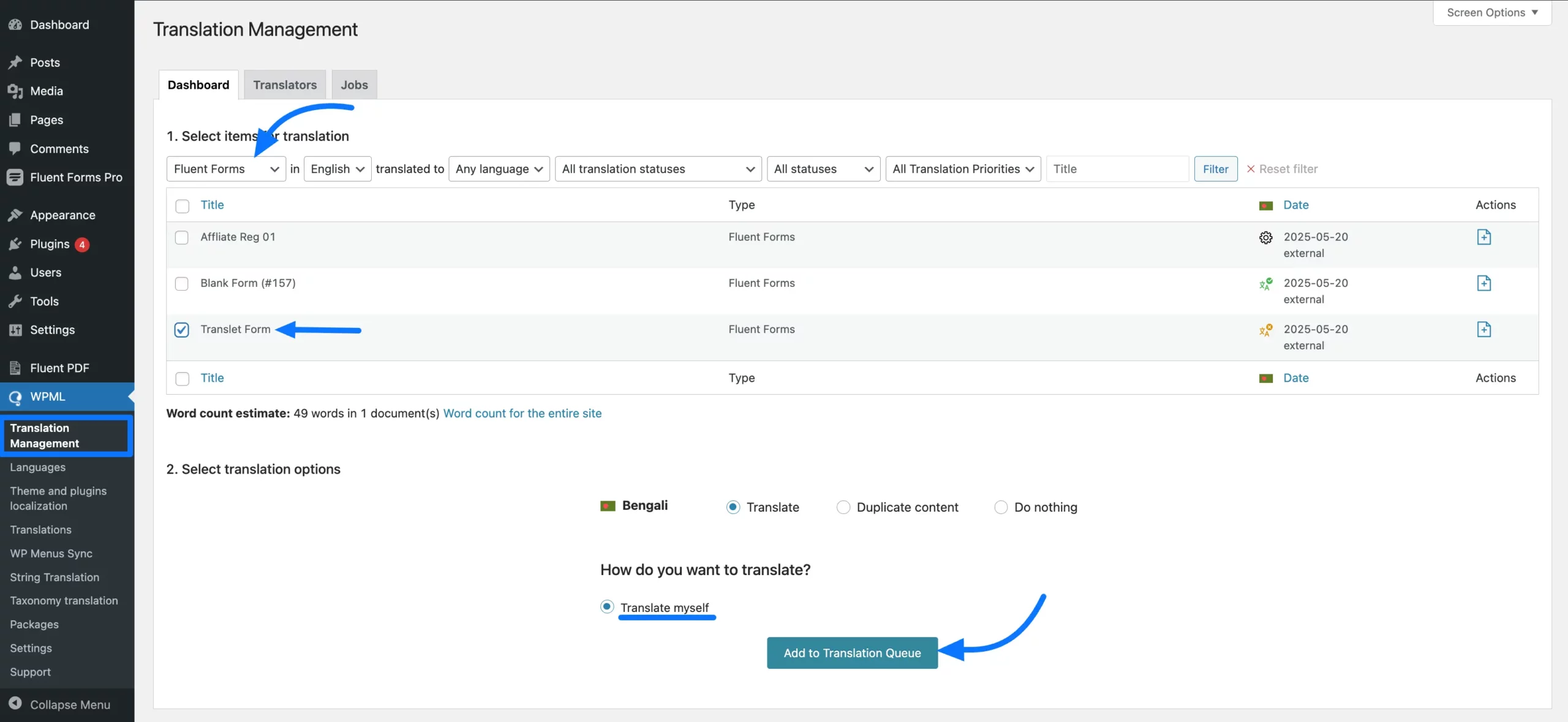 Translate Forms with WPML step