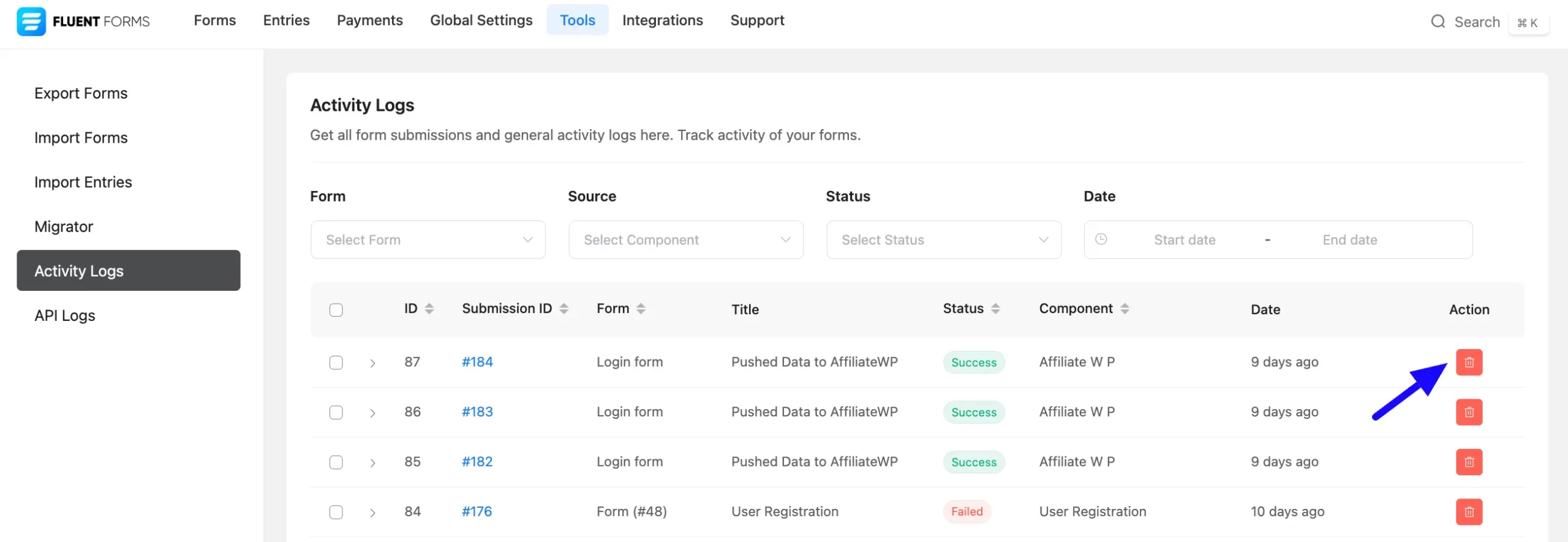 Delete Single Activity Log
