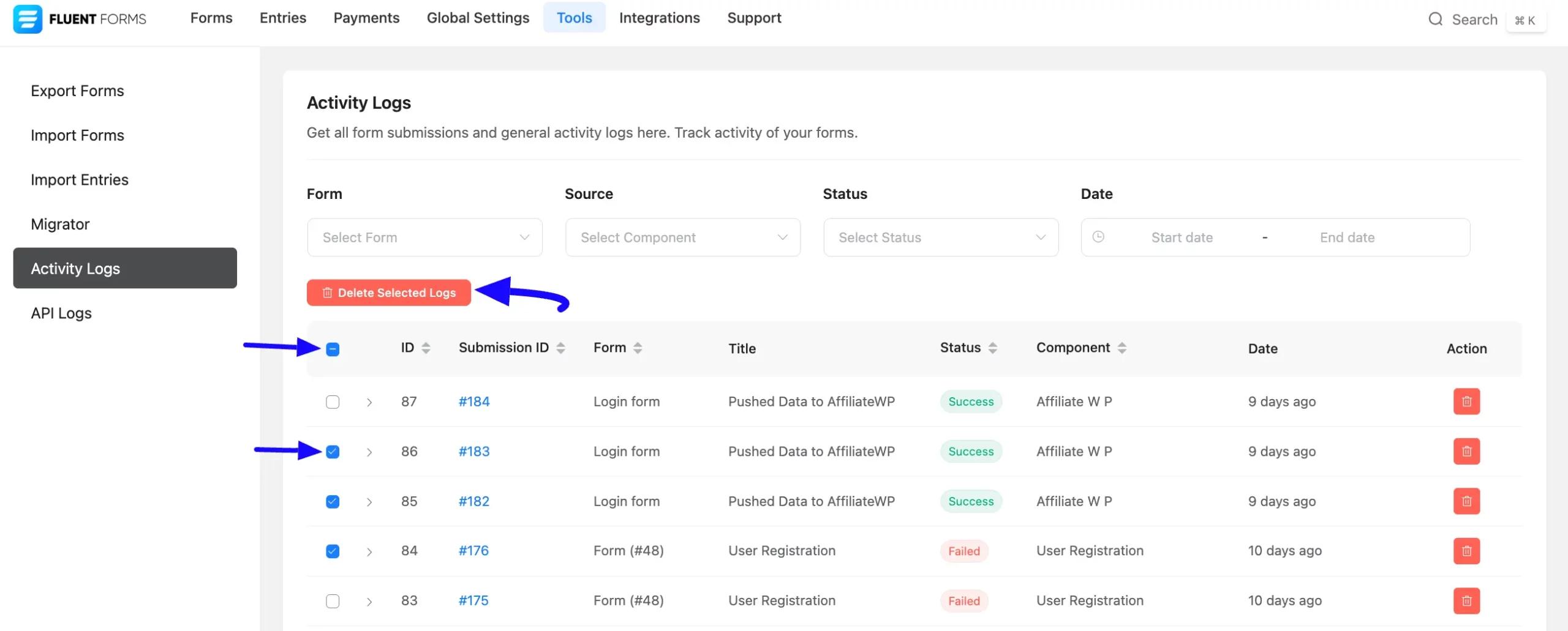 Delete Bulk Fluent Forms