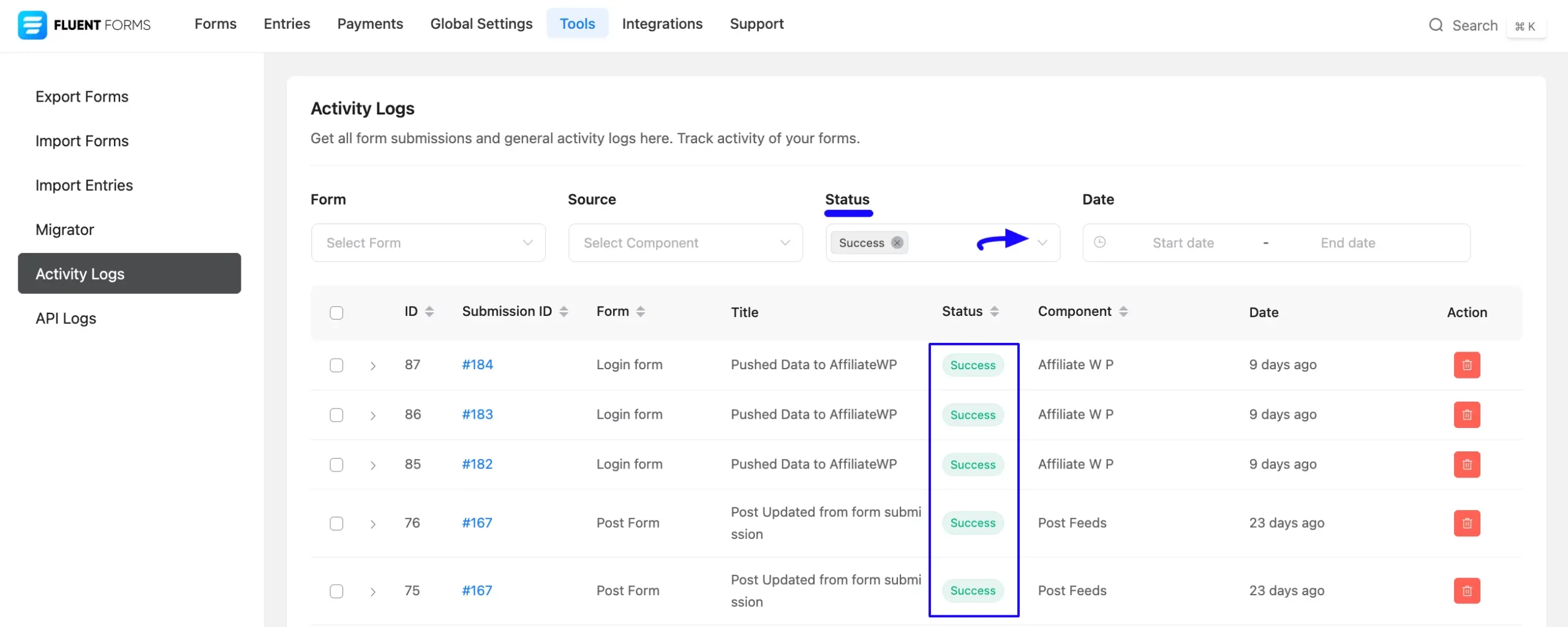 Status Filter Option