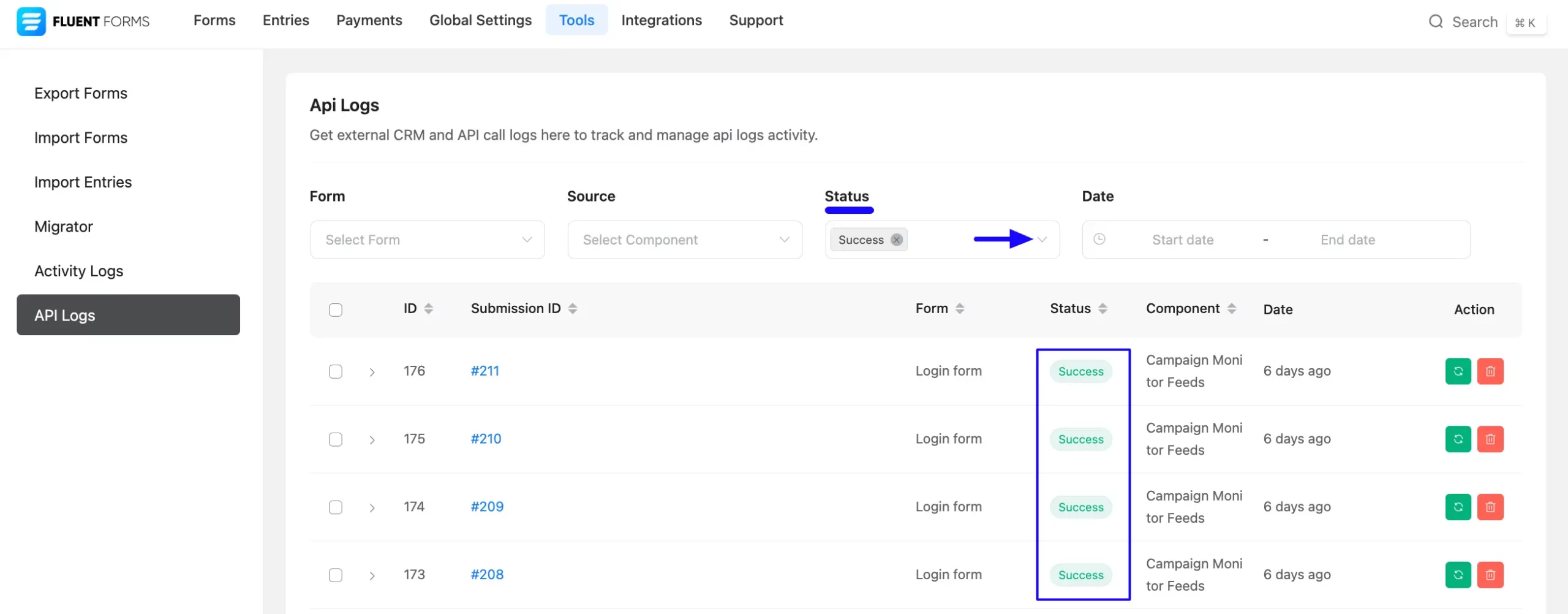 Status Filter Option