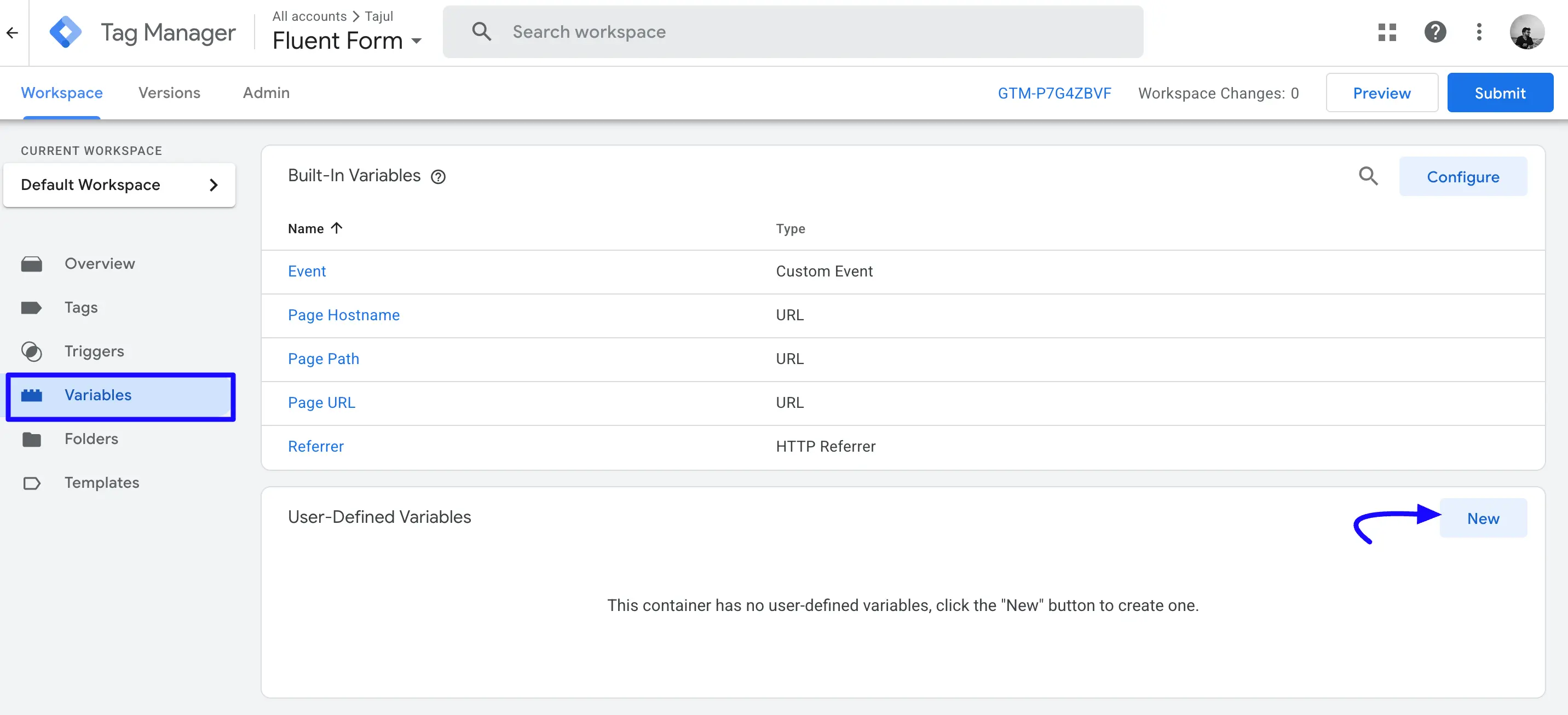 Add GTM Variable Wpmn Fluent Forms Event Tracking