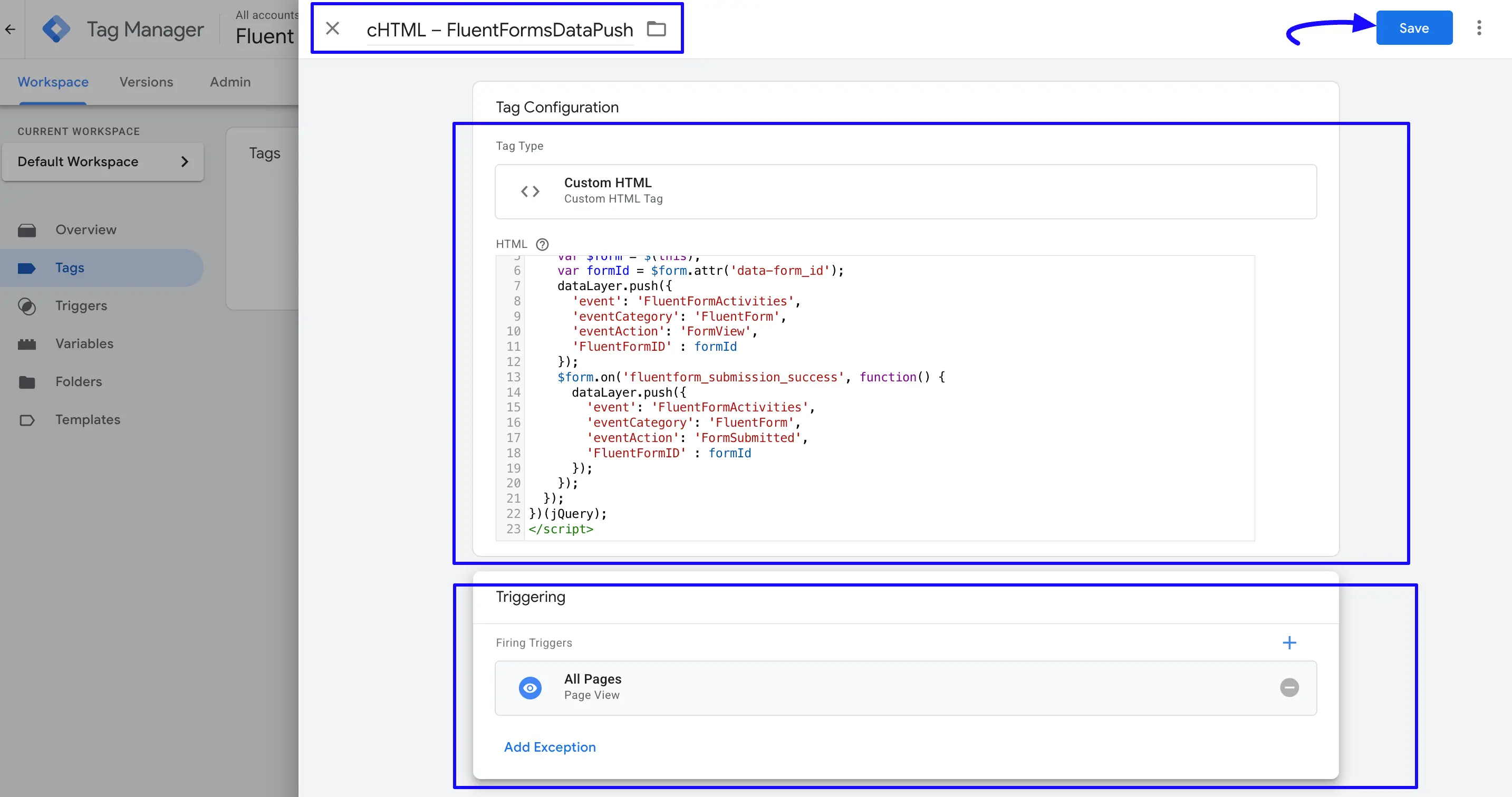 Add Chtml Tag Trigger Wpmn Fluent Forms Event Tracking