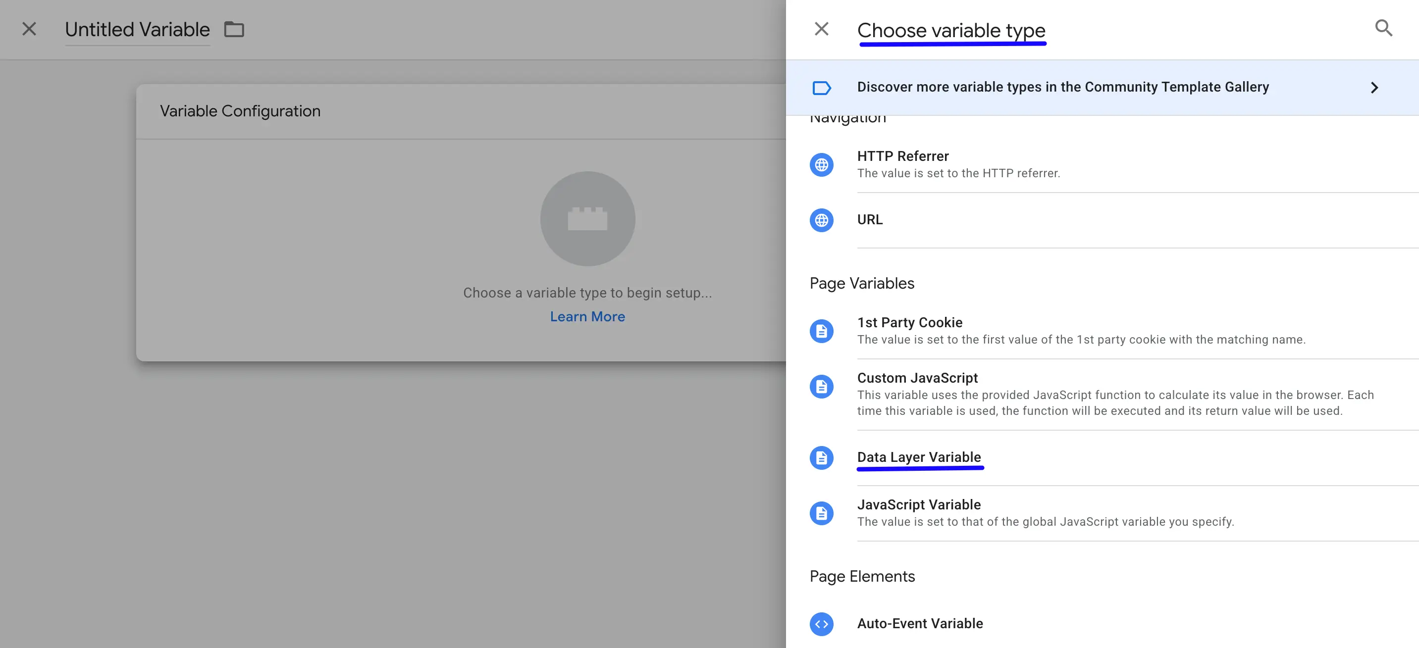 Choose Data Layer Variable