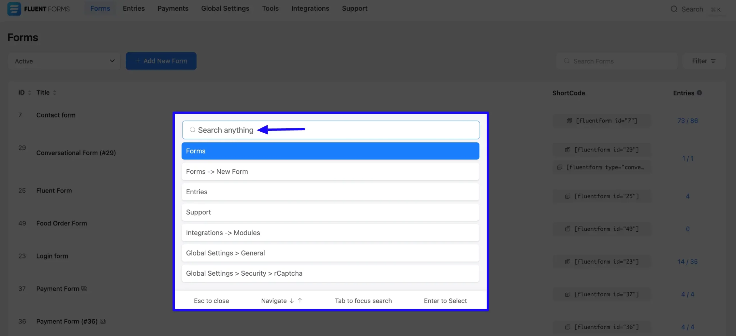 Search Popup Fluent Forms