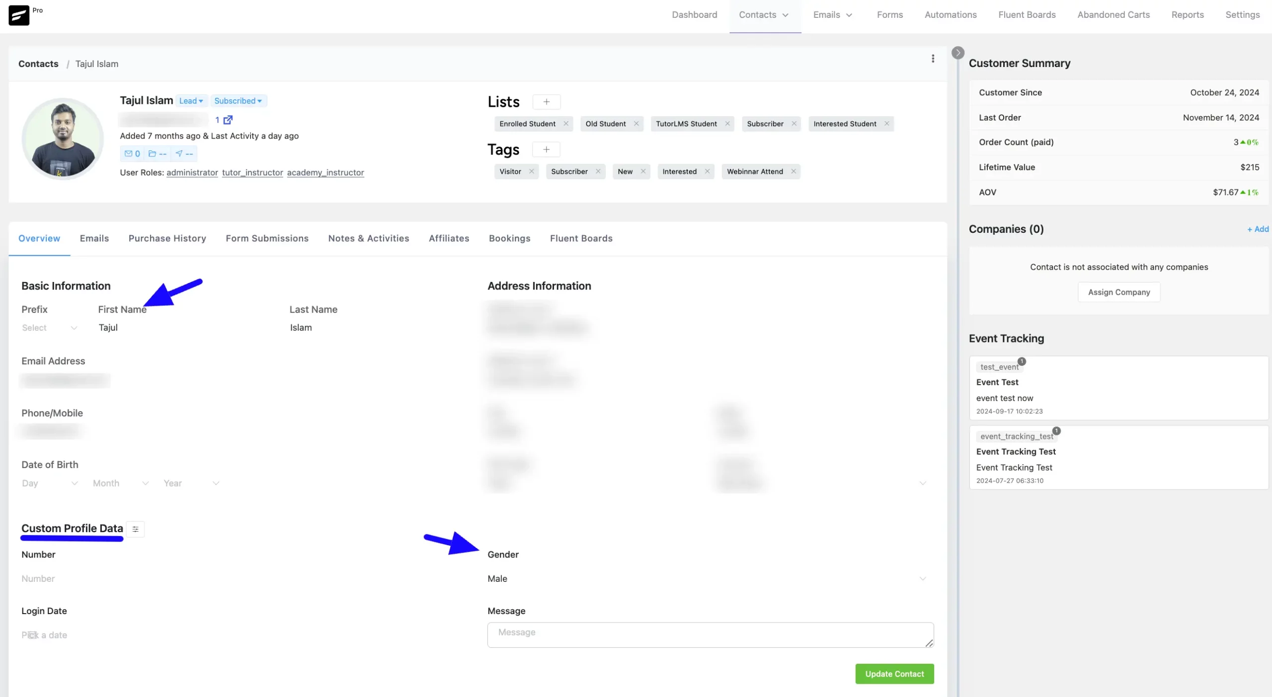 Custom FluentCRM Data