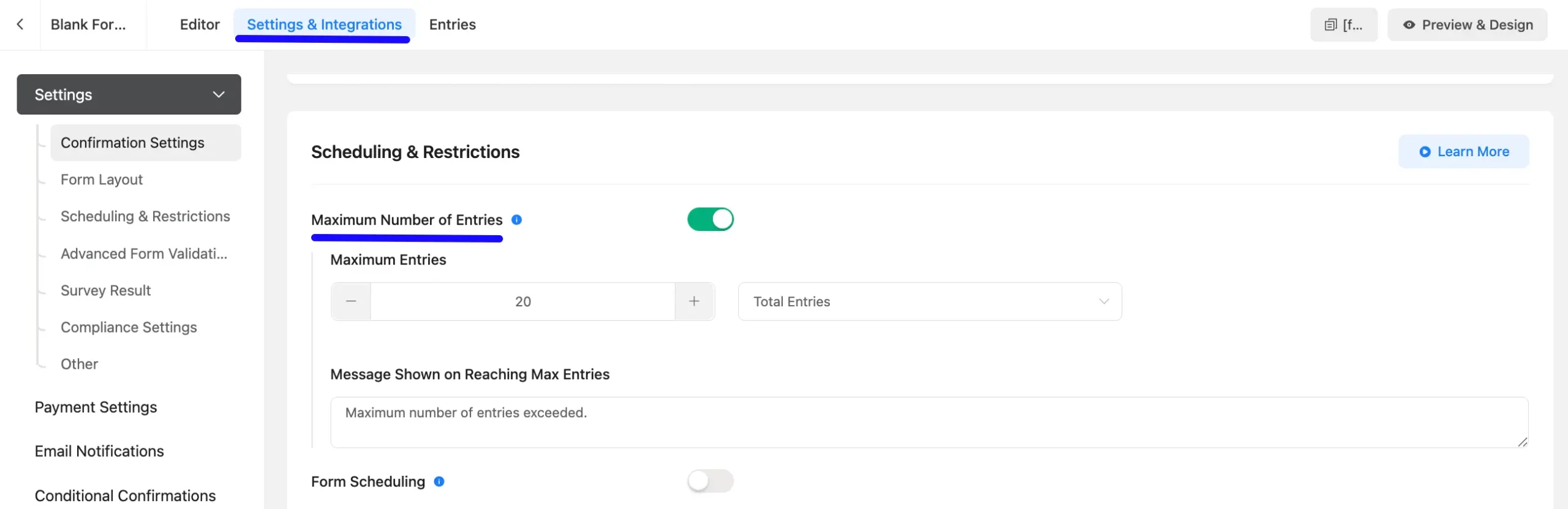 Maximum Number Entries