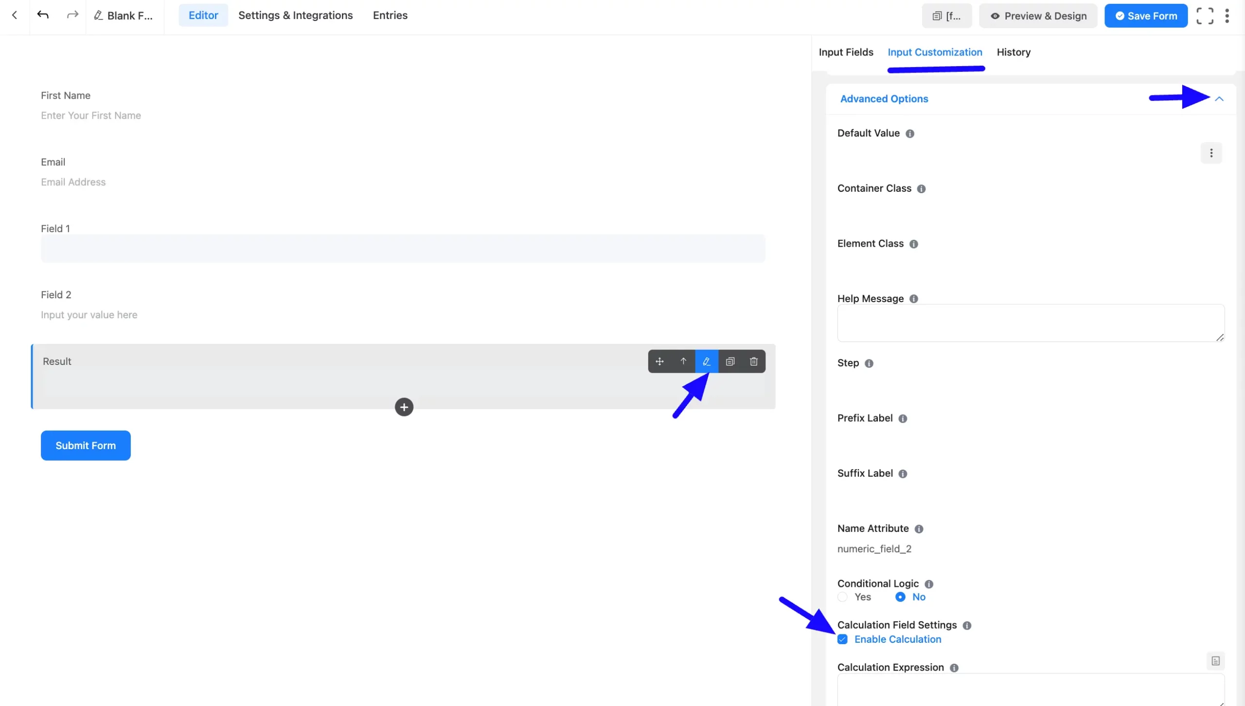 Enable Calculations Expression Numeric Calculation