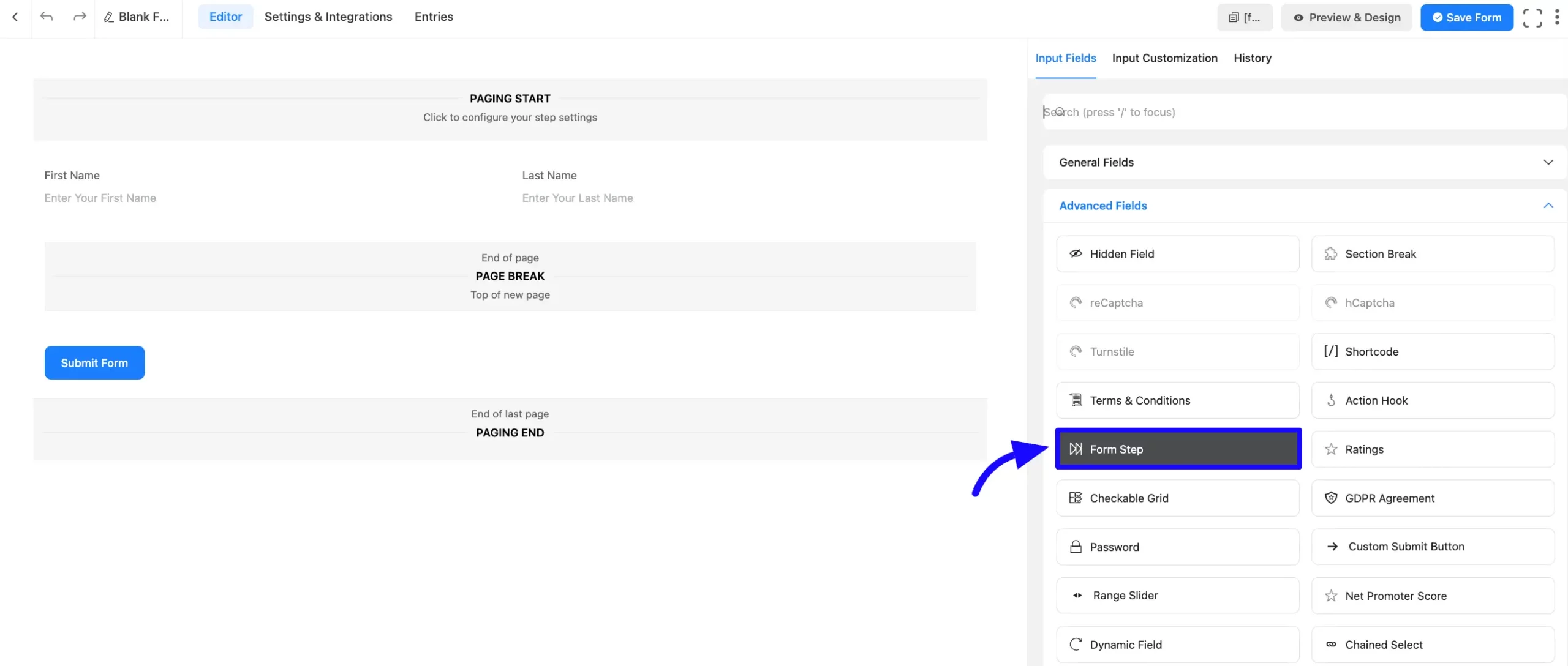 Add Step Dynamic Input Values In