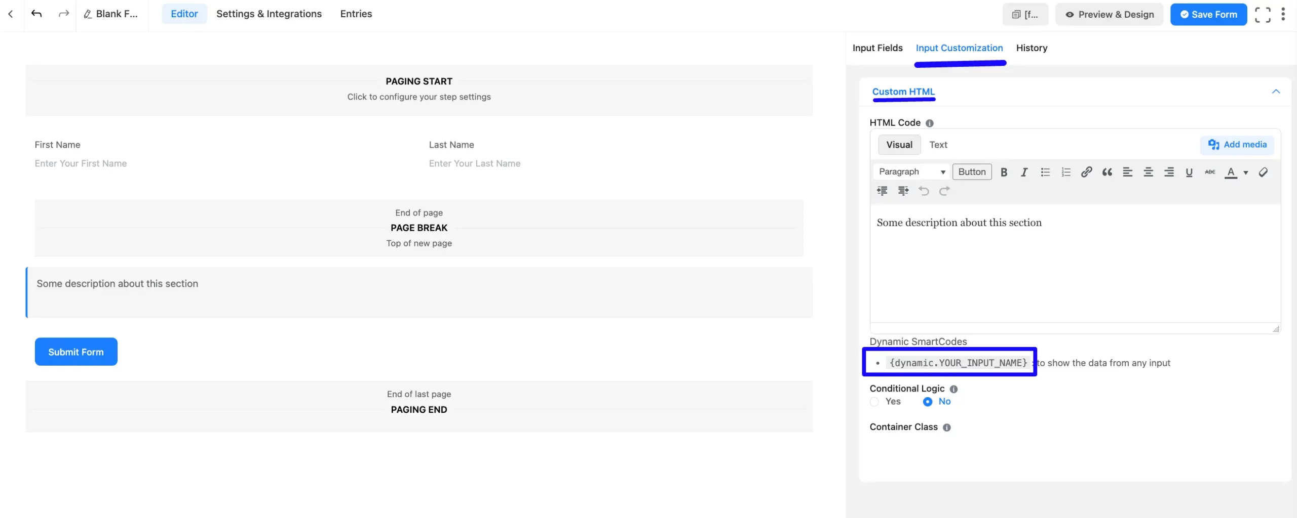 Custom HTML Field Add