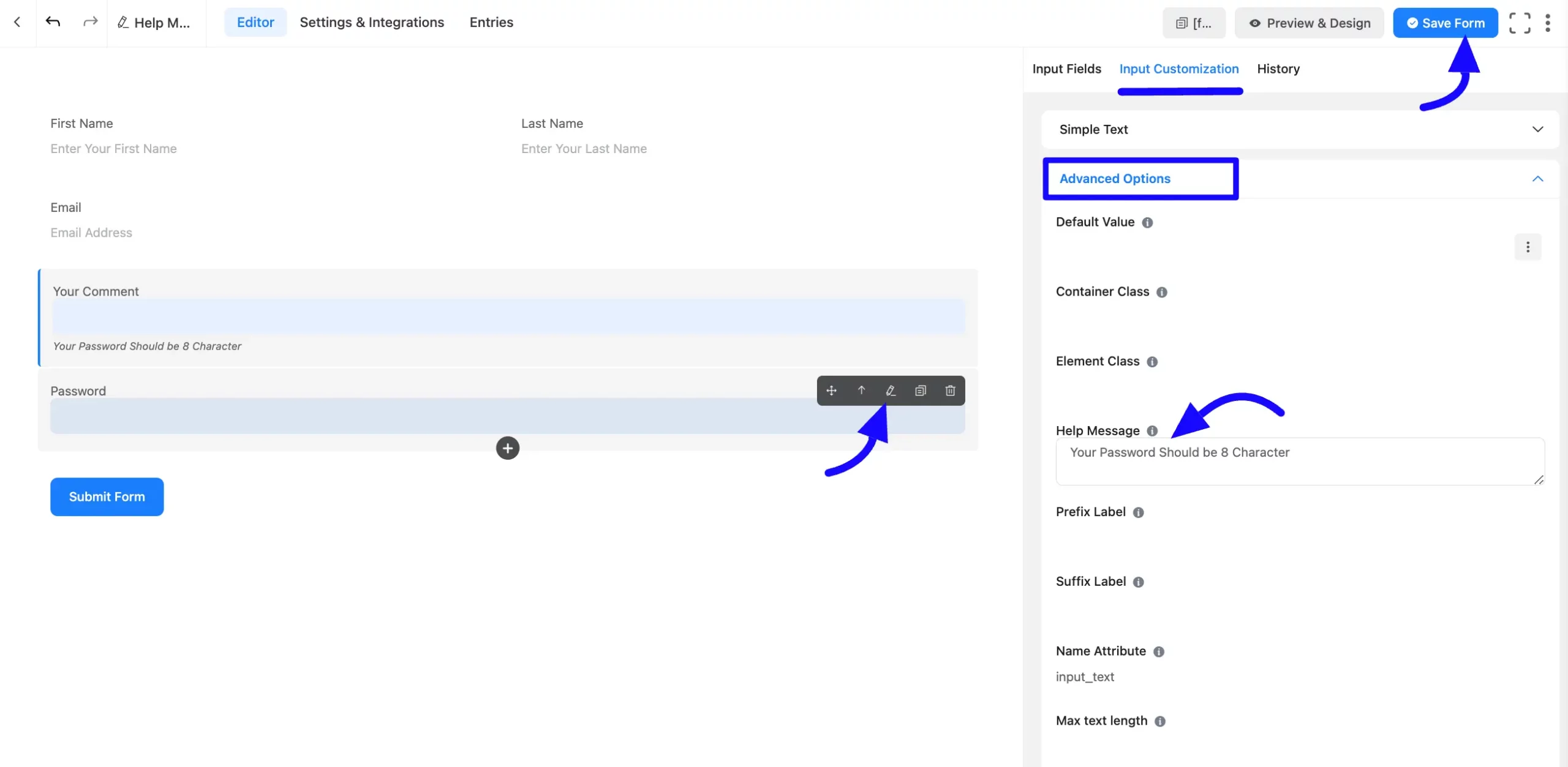 Help message field