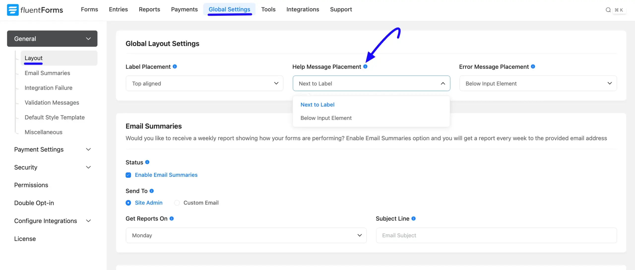 Help message placement