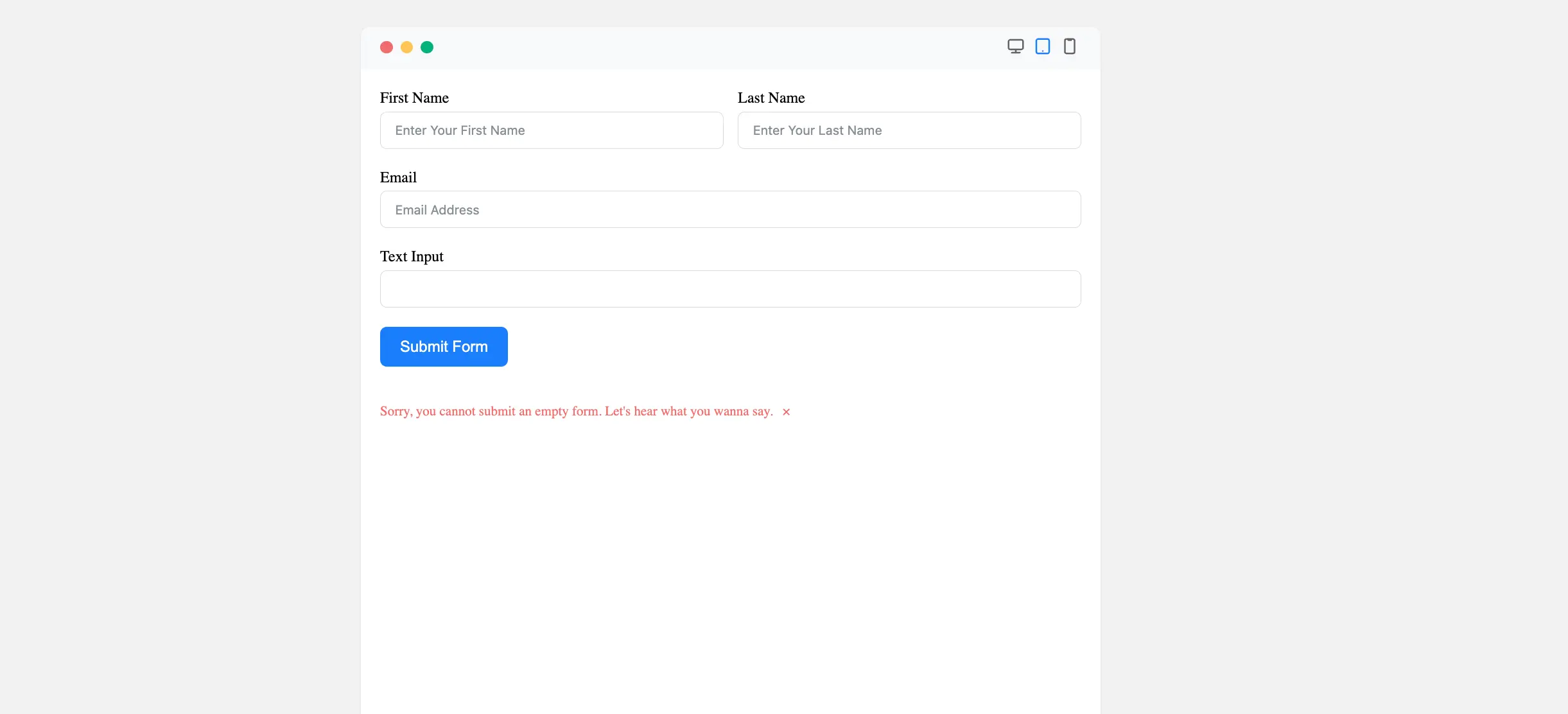 Blank submission preview