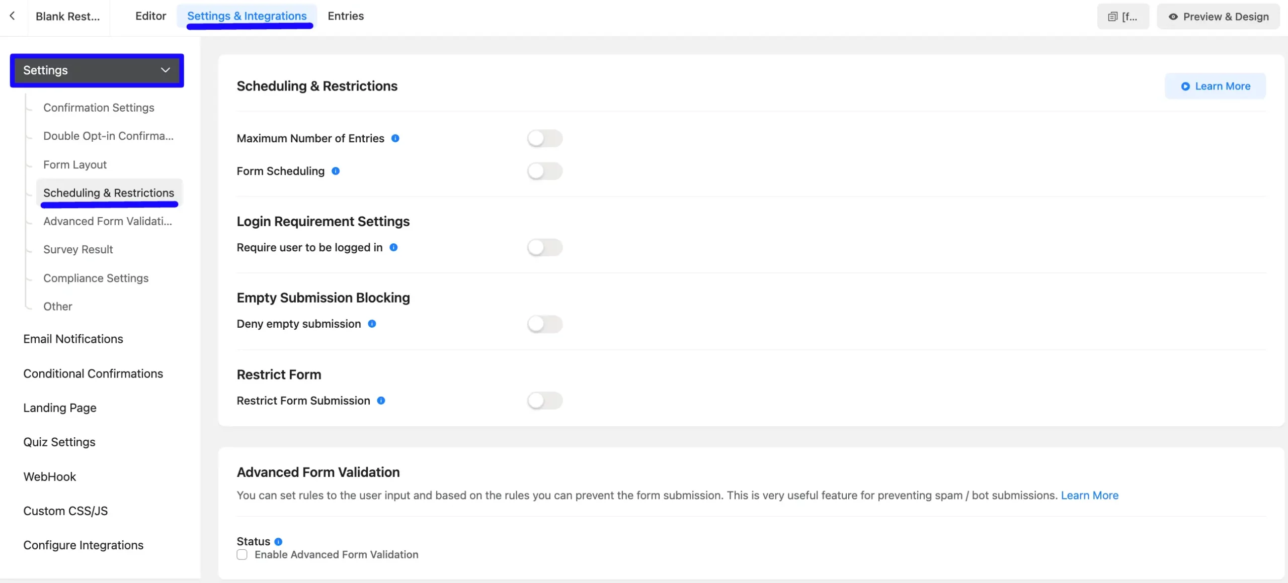 Scheduling and restrictions
