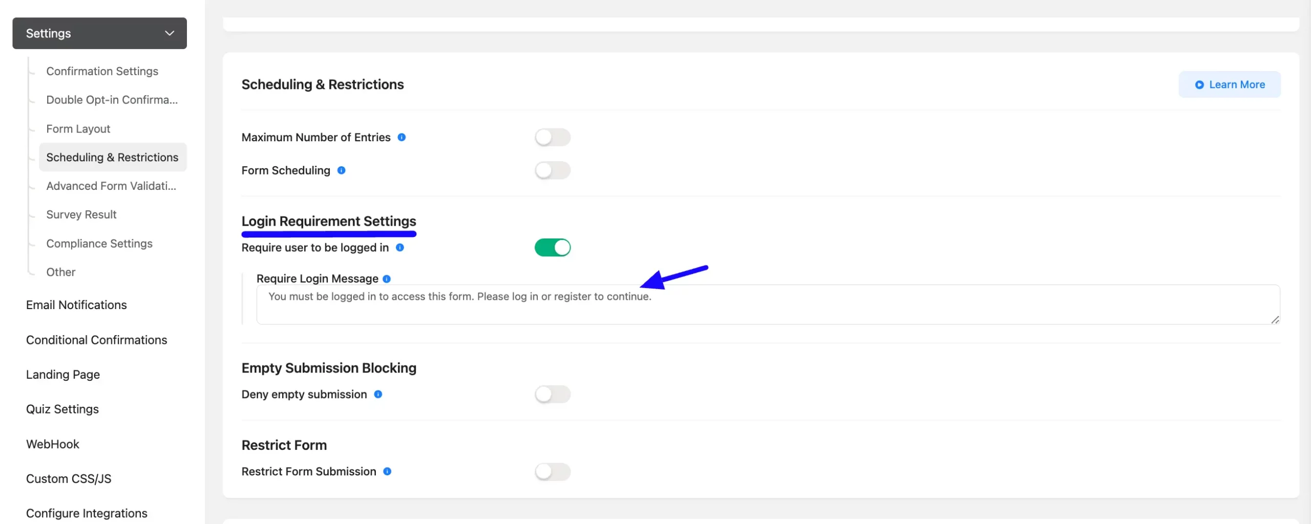 Logged-out user message