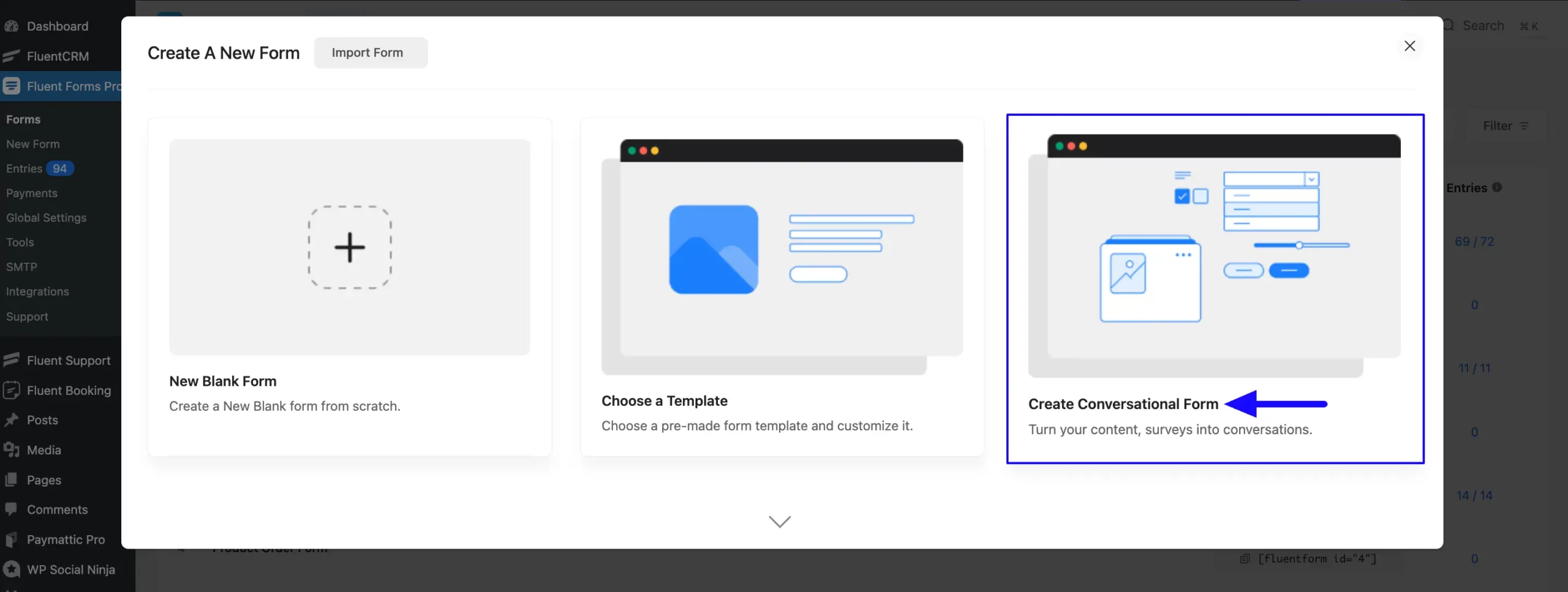 Conversational form tab