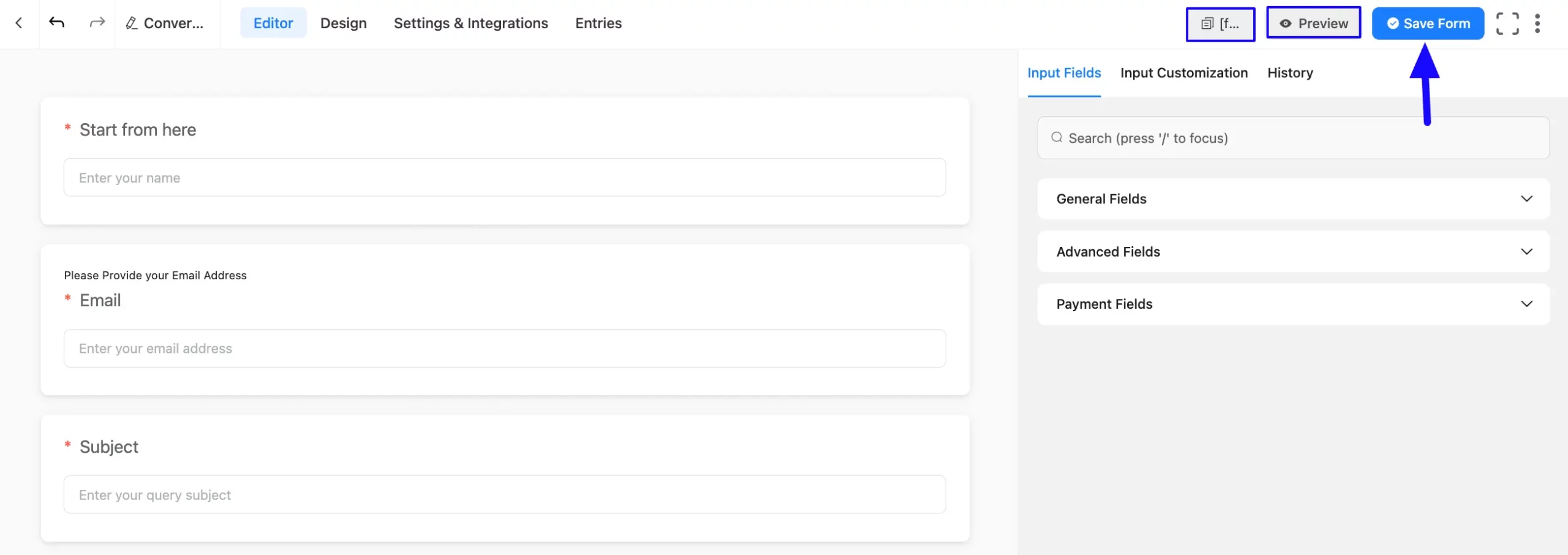 Save conversational form