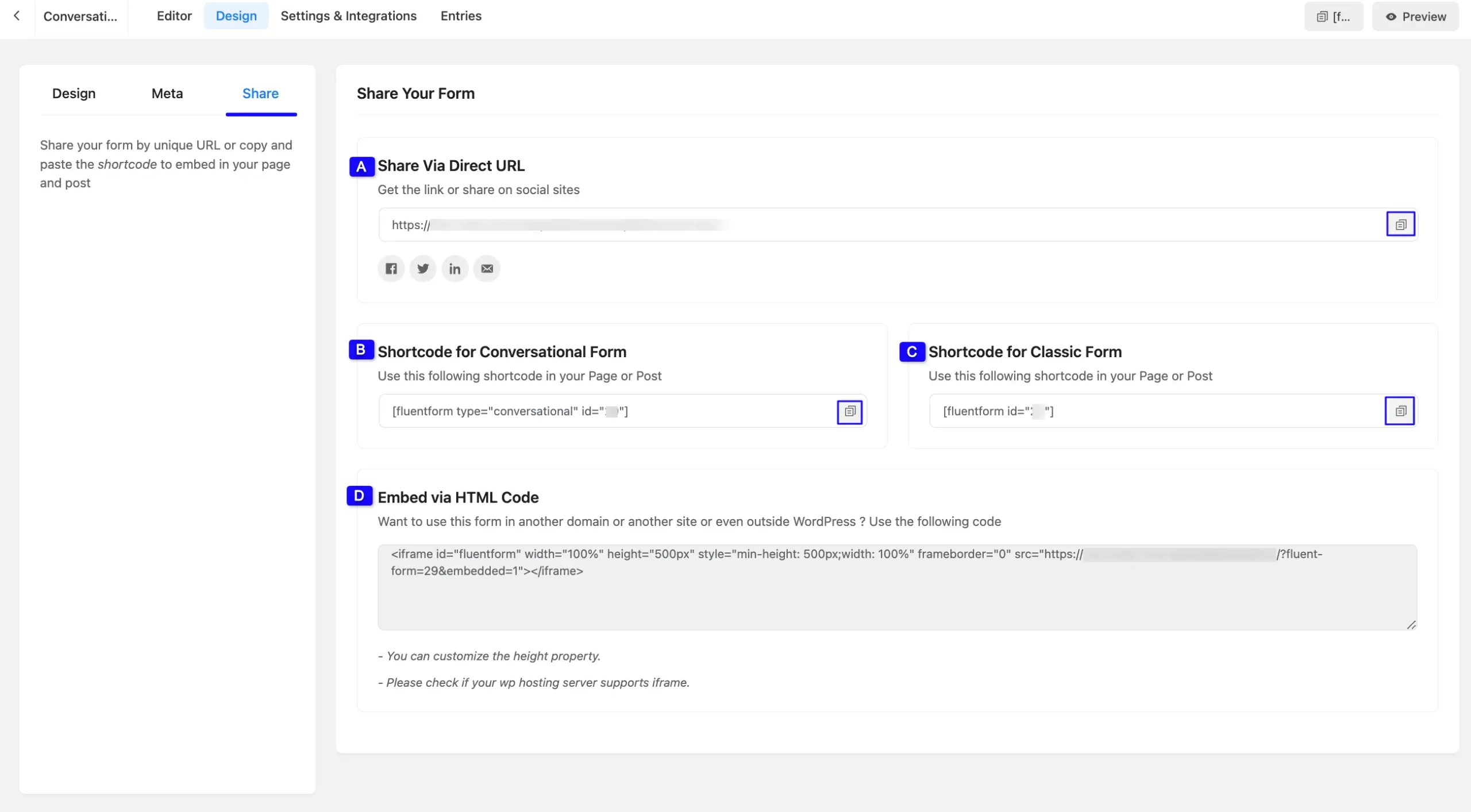 Share conversational form