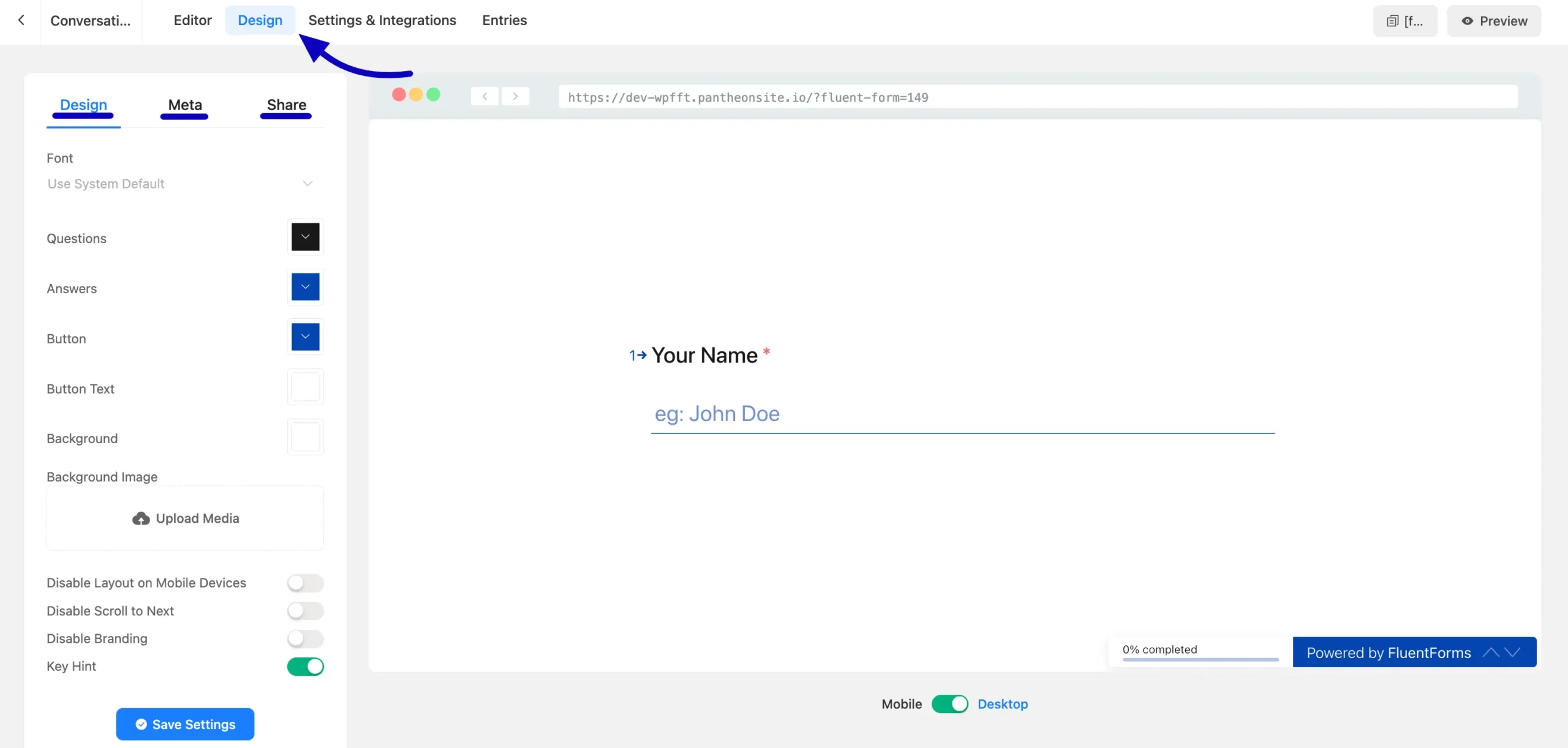 Design Meta Share tabs