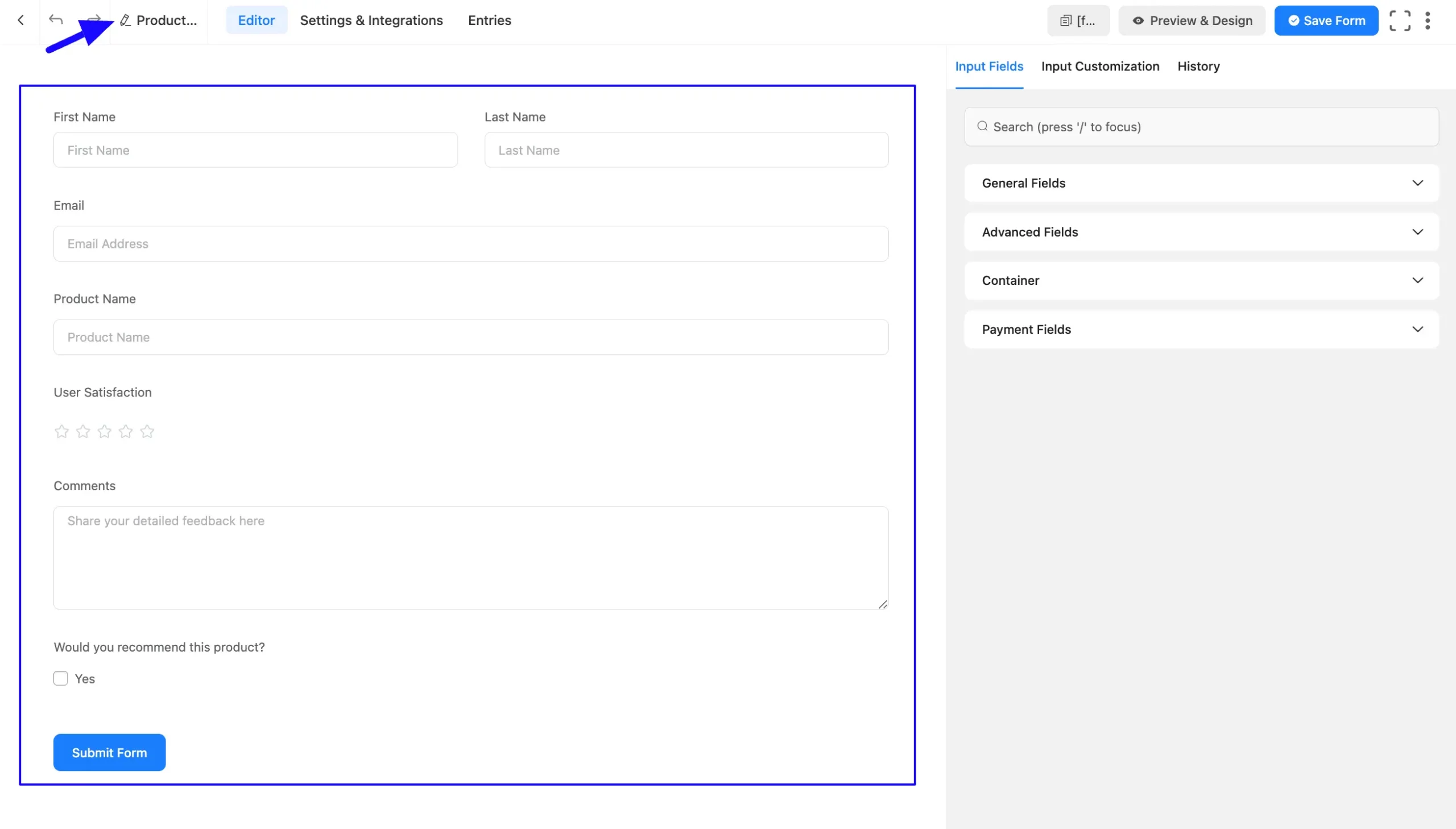 AI form editor