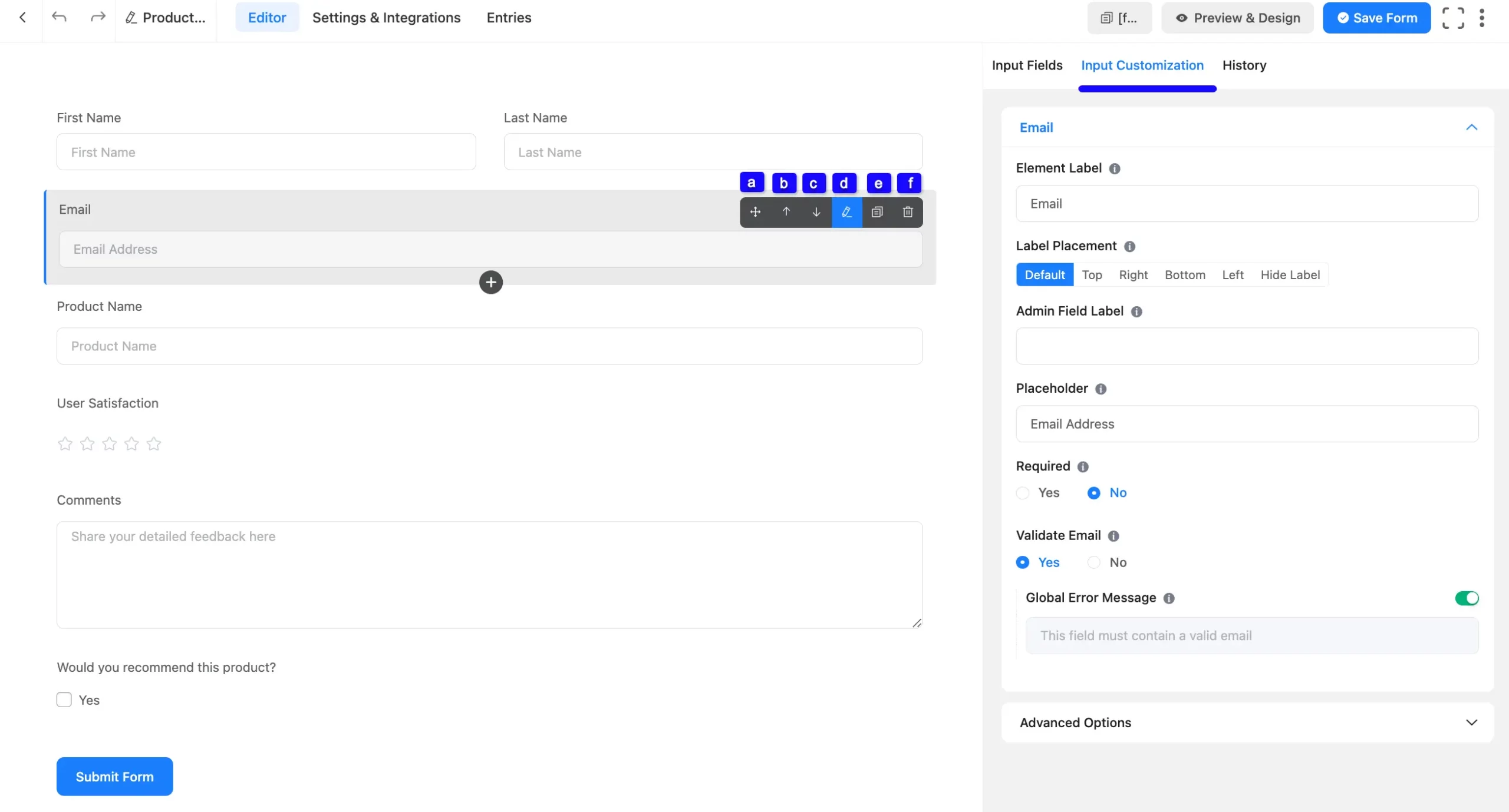 Input customization