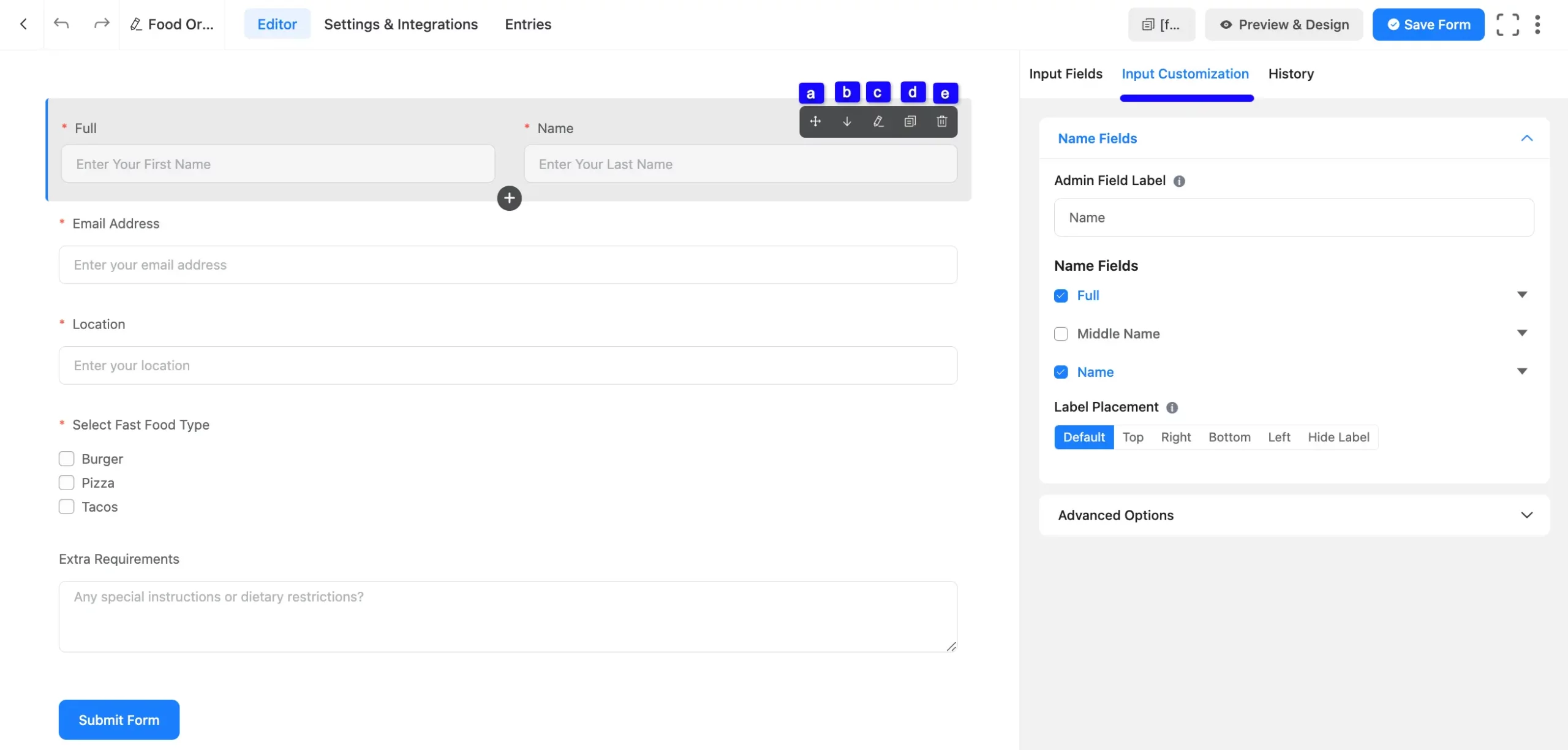 Input customization