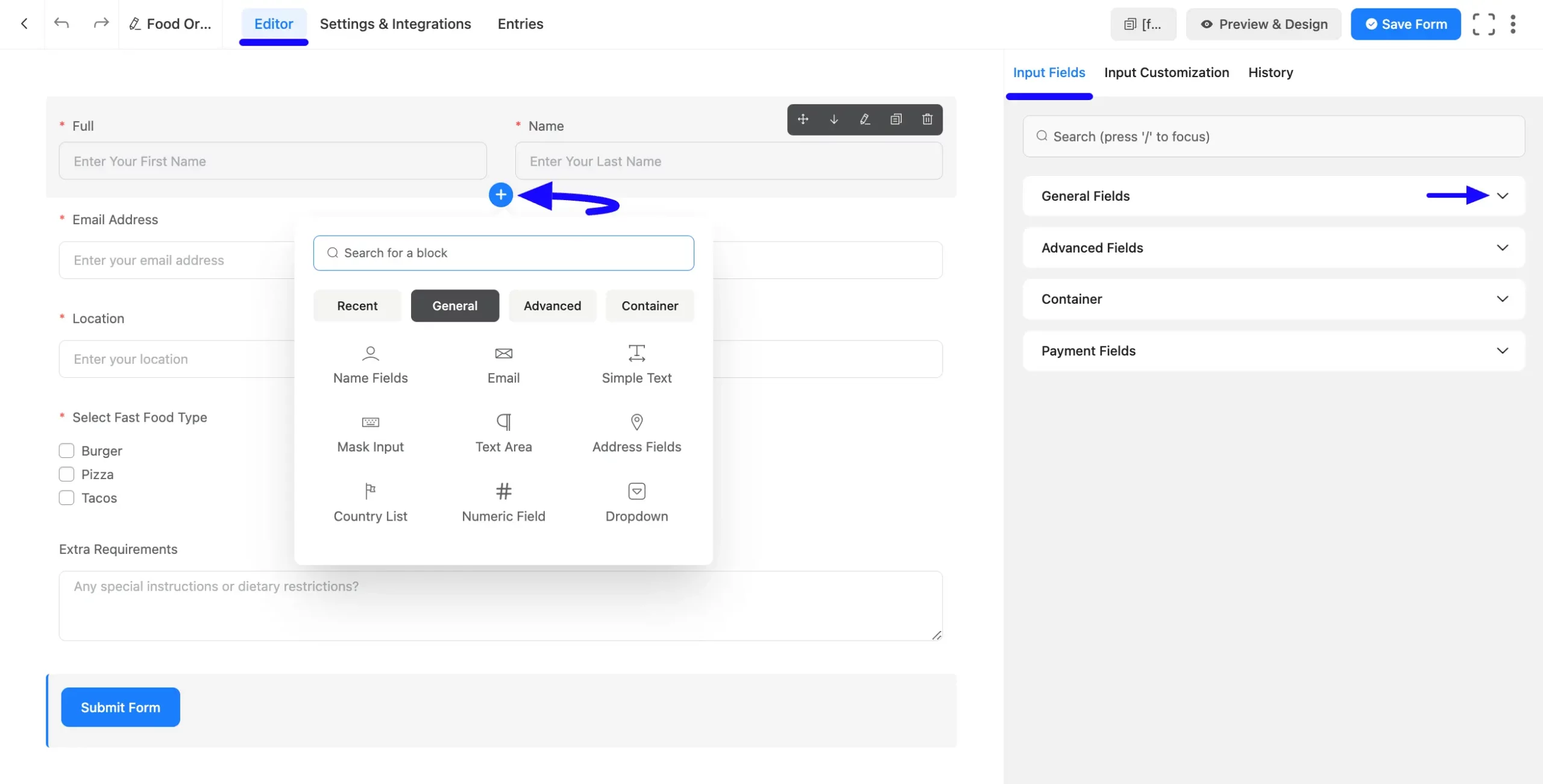 Add form fields