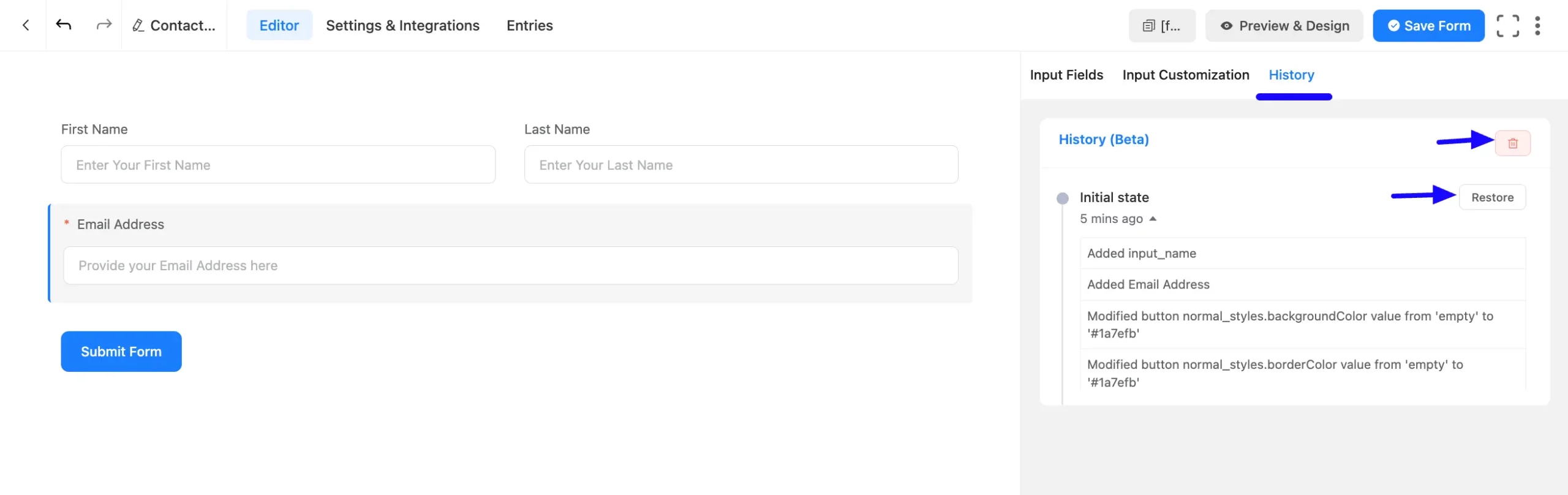 Form edit history