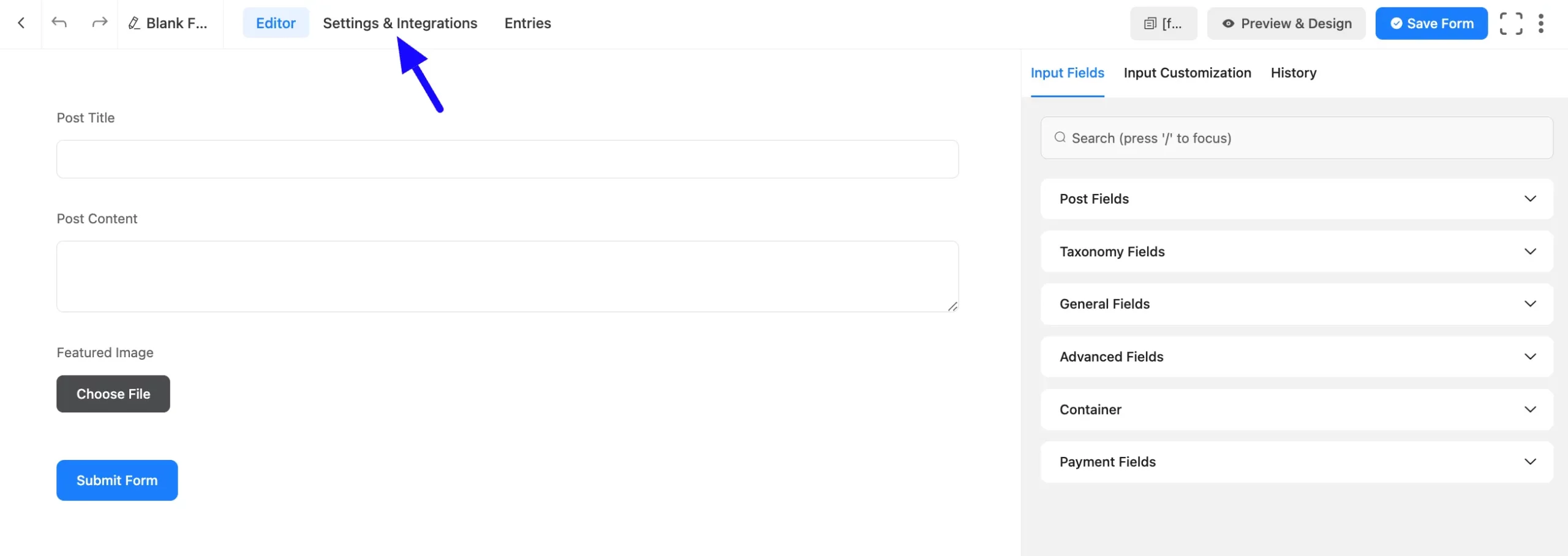 Form settings