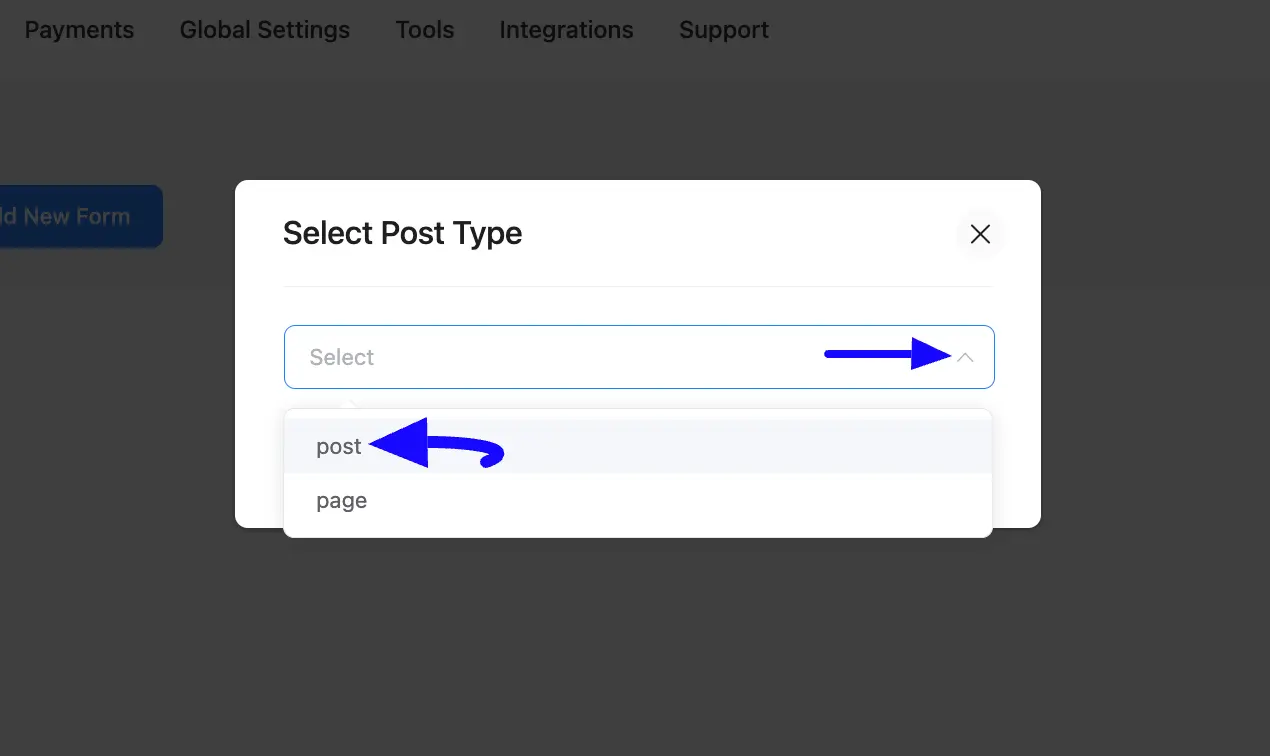 Select post type