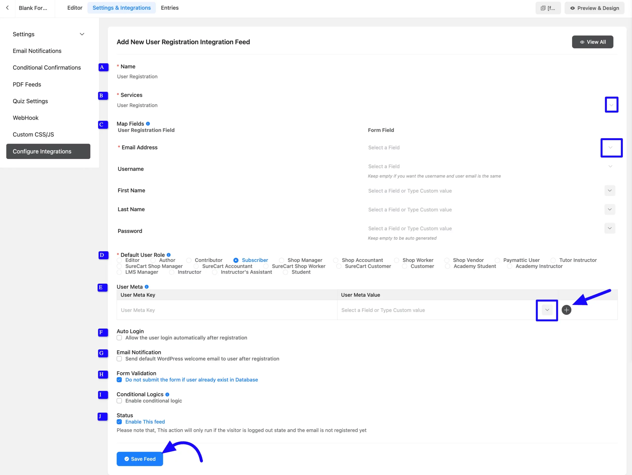 Registration feed