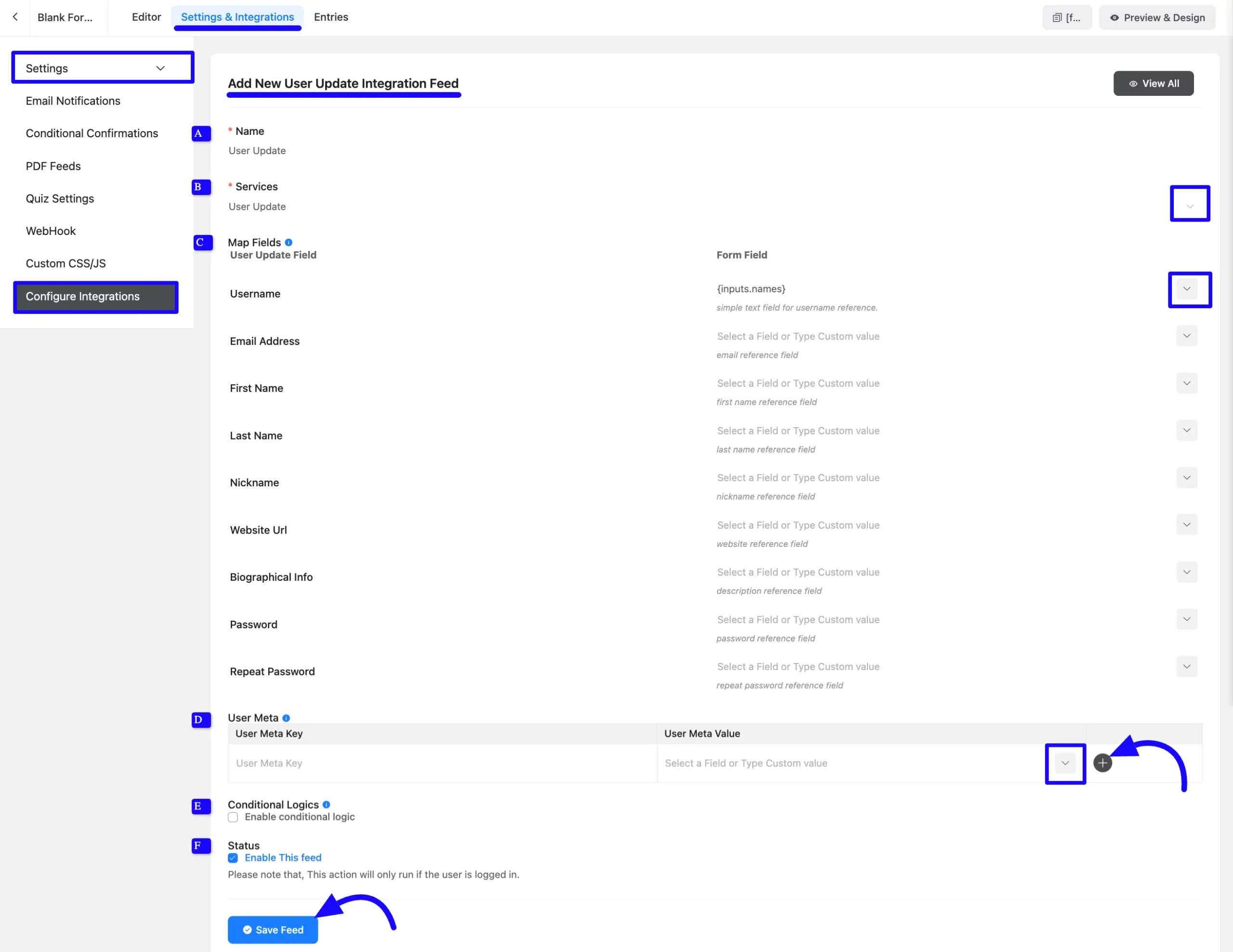 User update feed