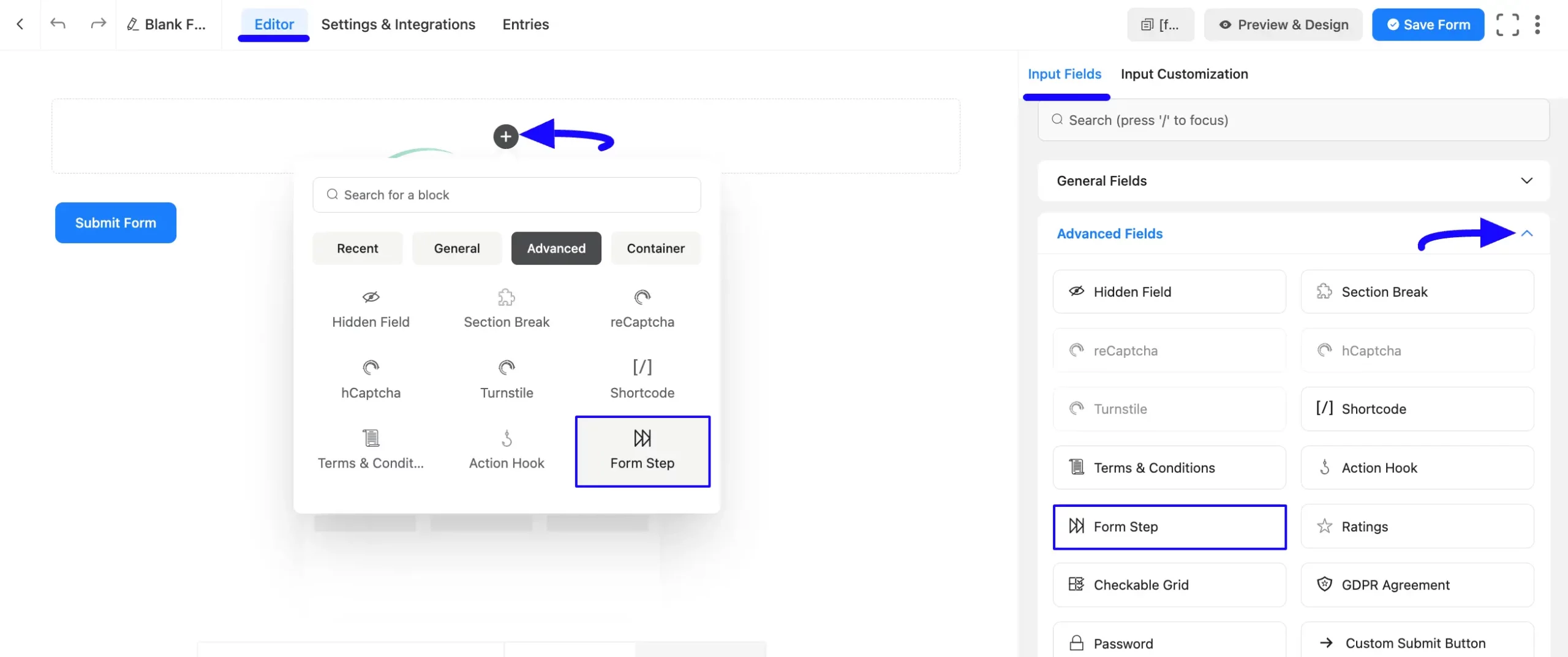 Add Form Step field