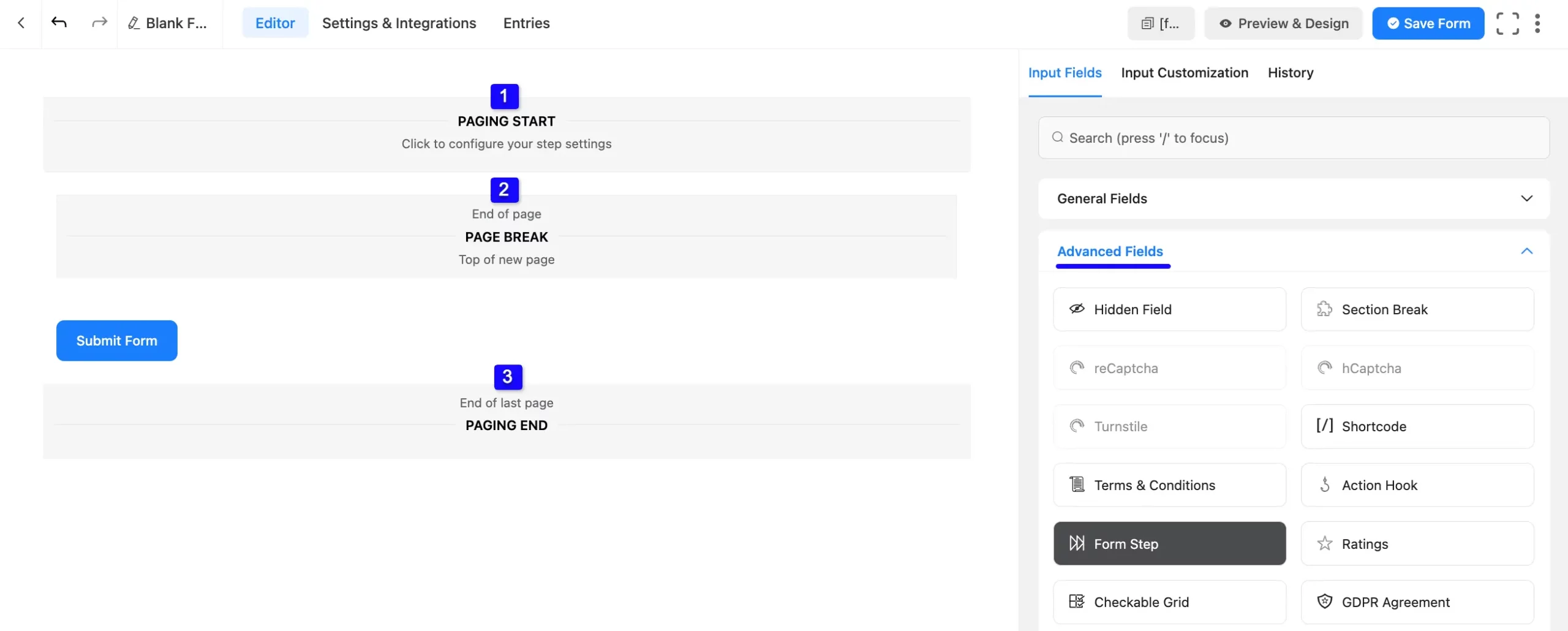Multi-step paging fields