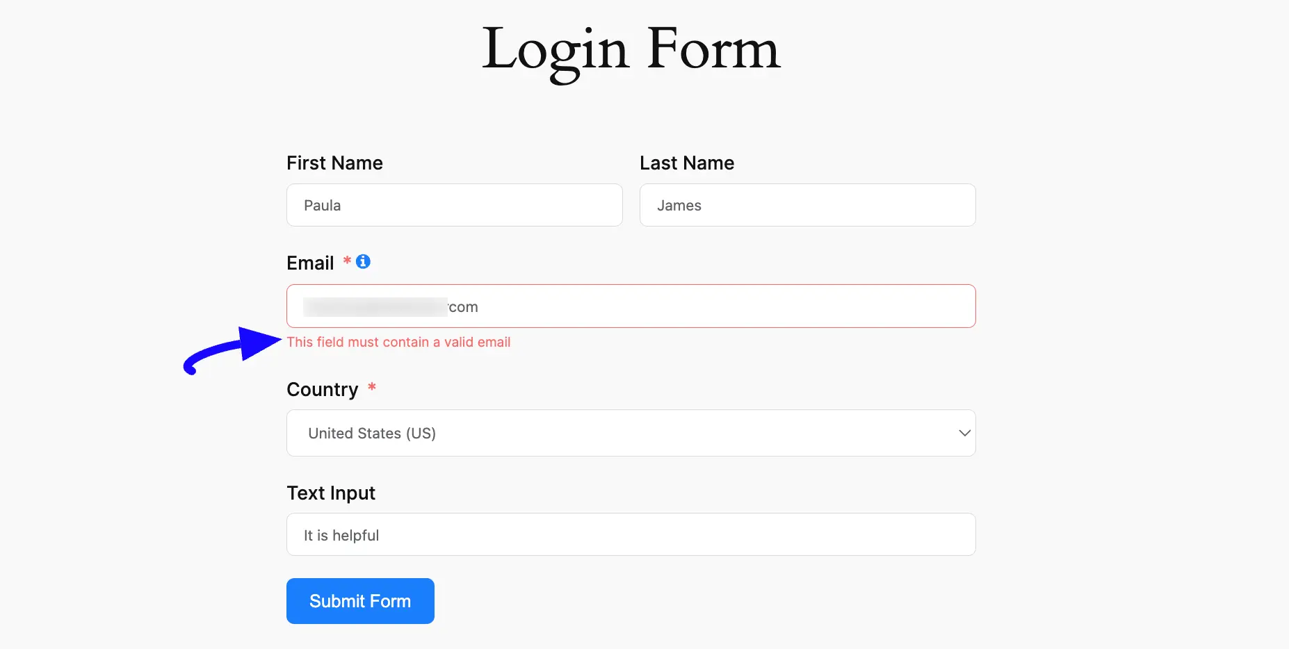 Preview Error Message Form Layout Settings