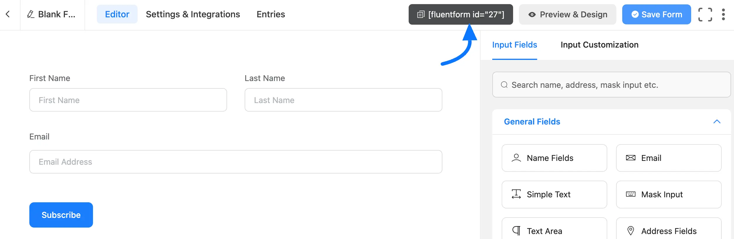 Editor Fluent Forms