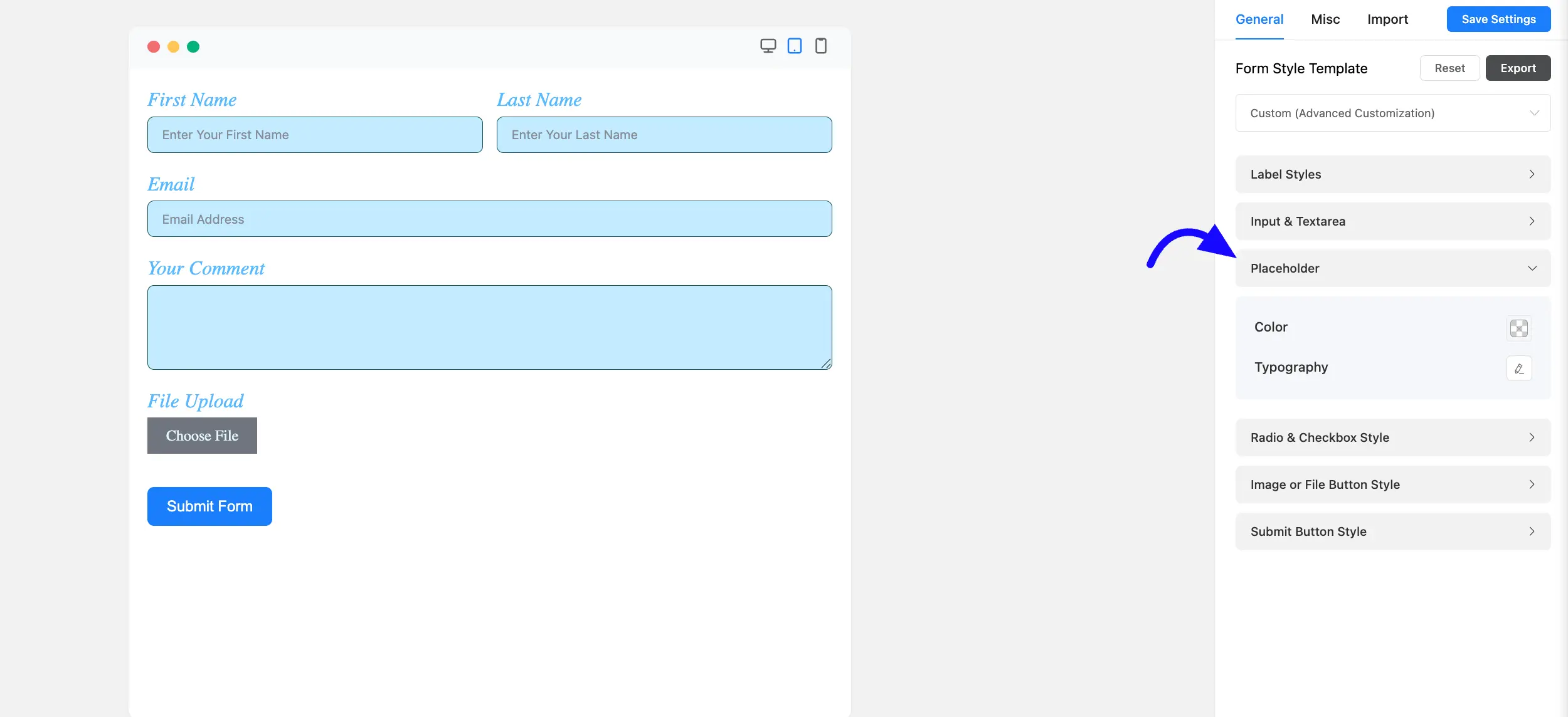 Placeholder Fluent Forms