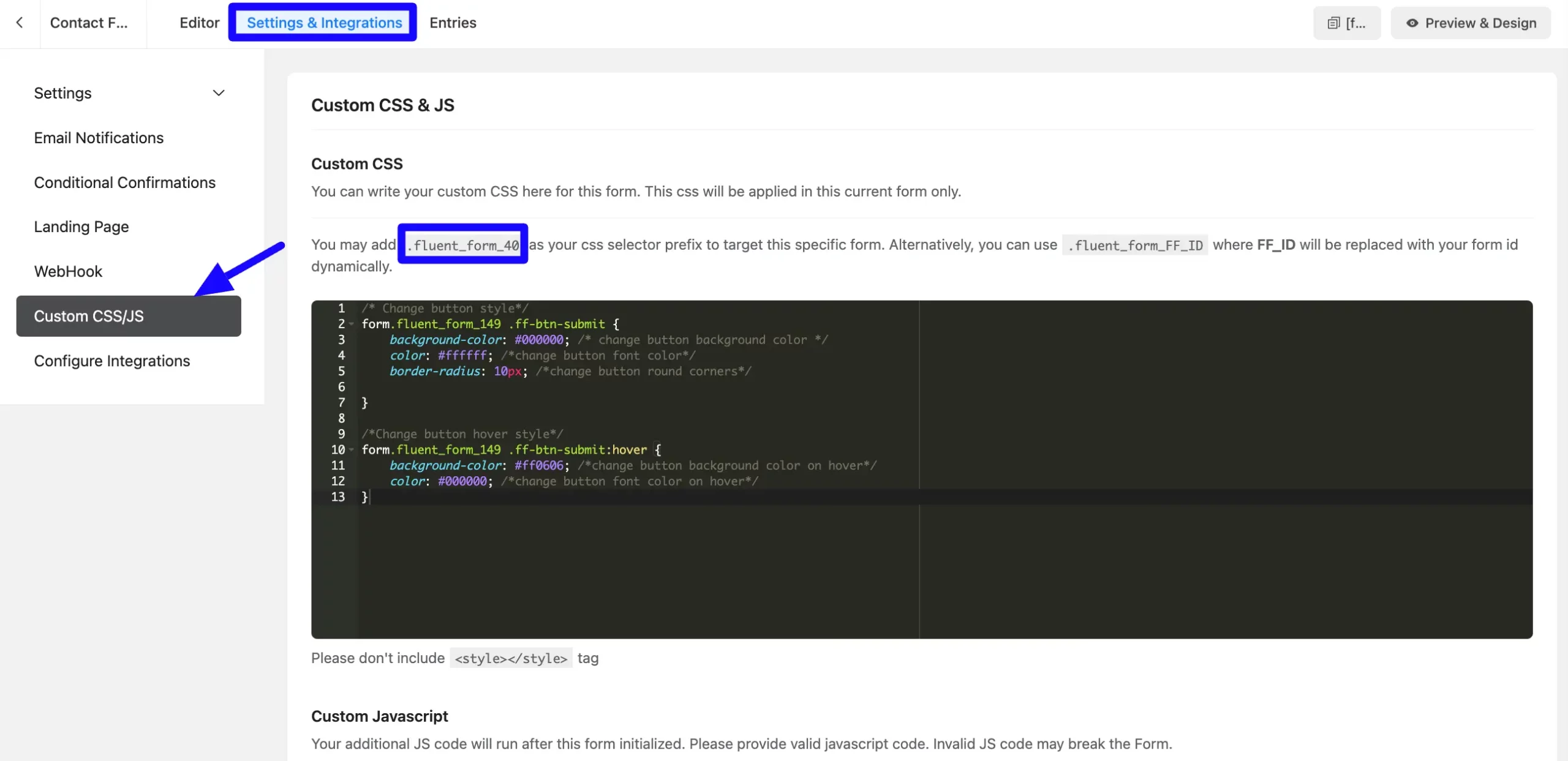 Fluent Forms Styling/Custom CSS step