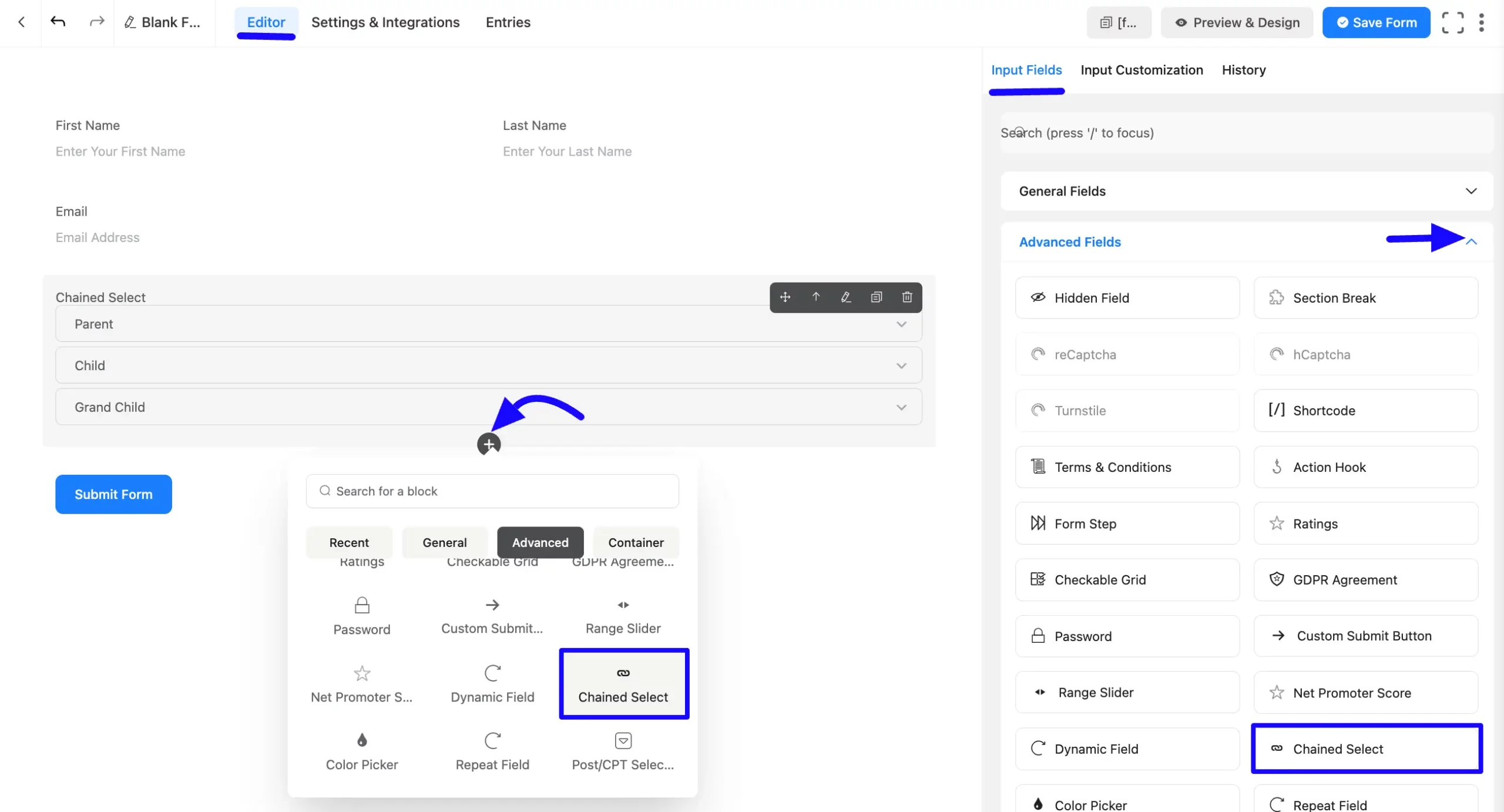 Adding Chained Select Field