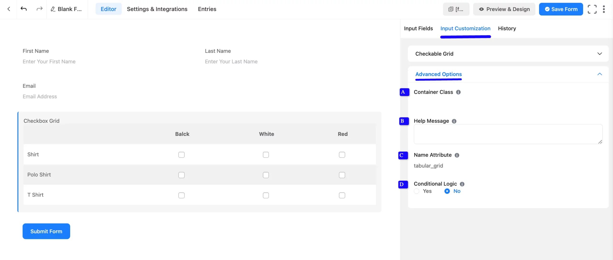 Advanced Options Fluent Forms