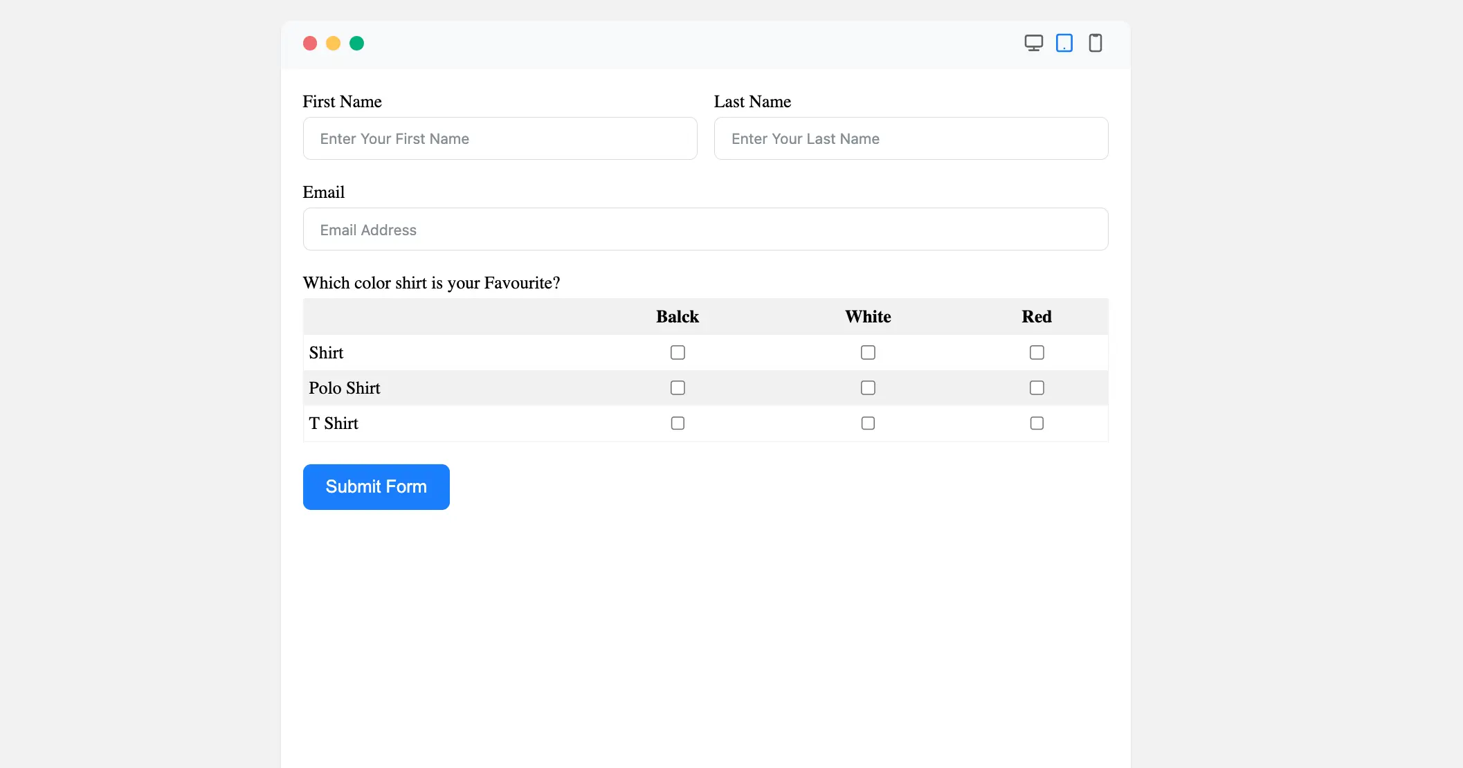 Preview Checkable Grid Input Field
