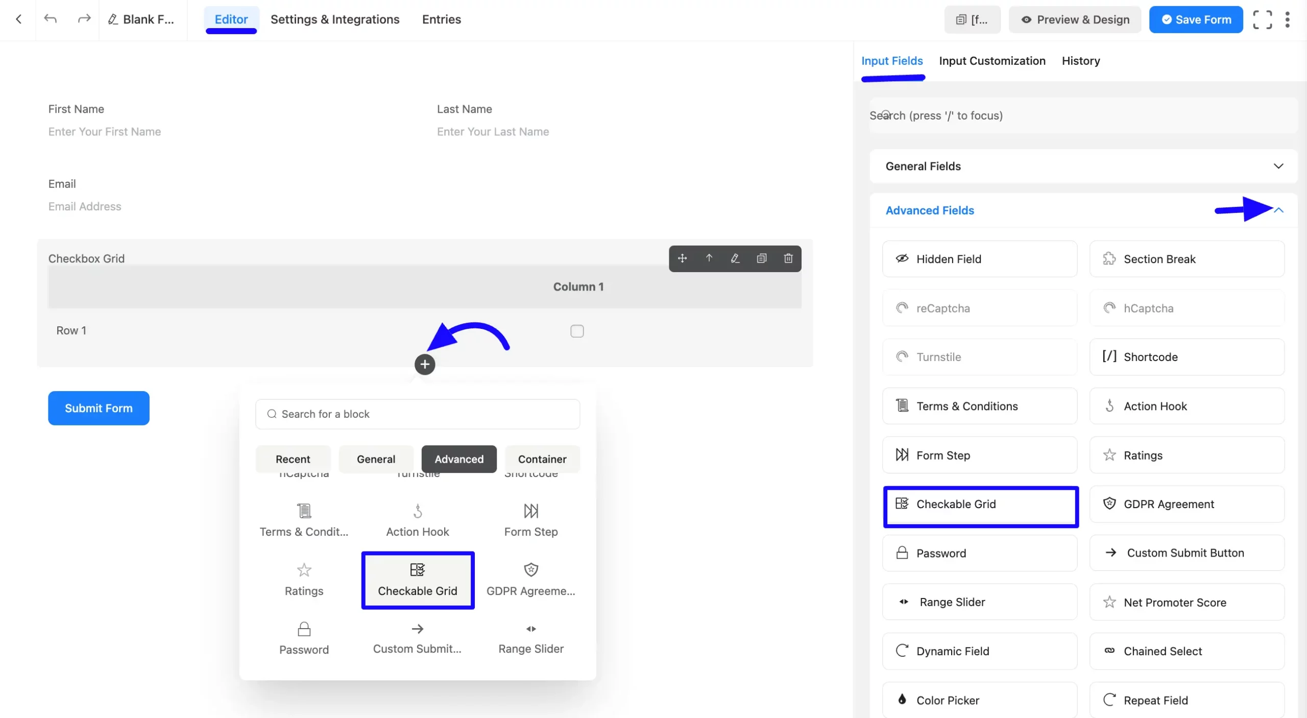 Adding Checkable Grid