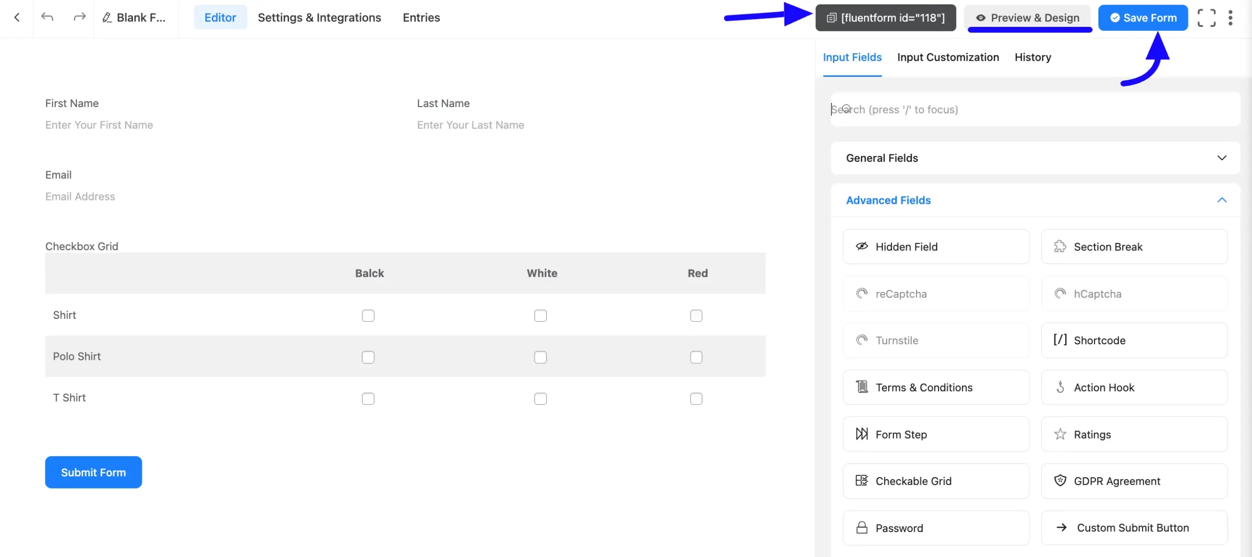 Save Checkable Grid Input Field