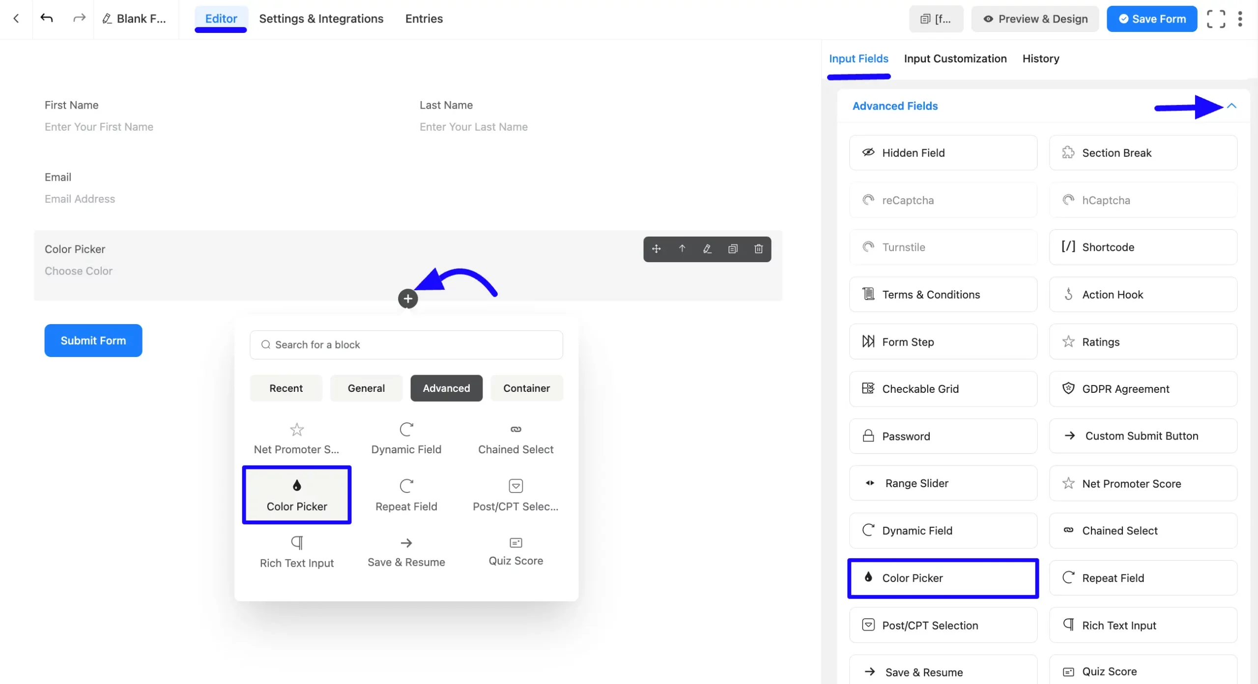 Adding Color Picker Field