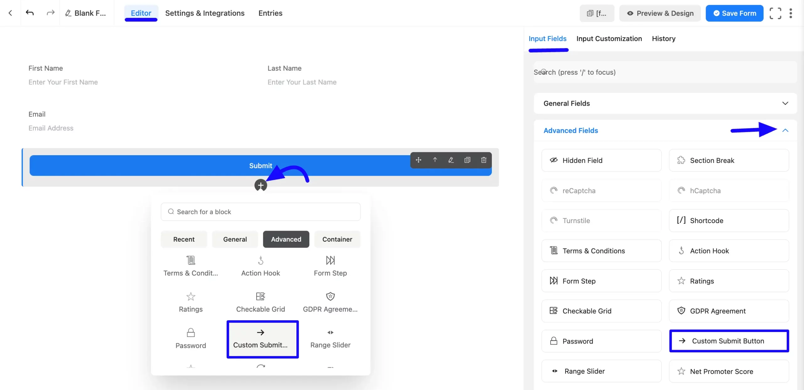Adding Custom Submit Button